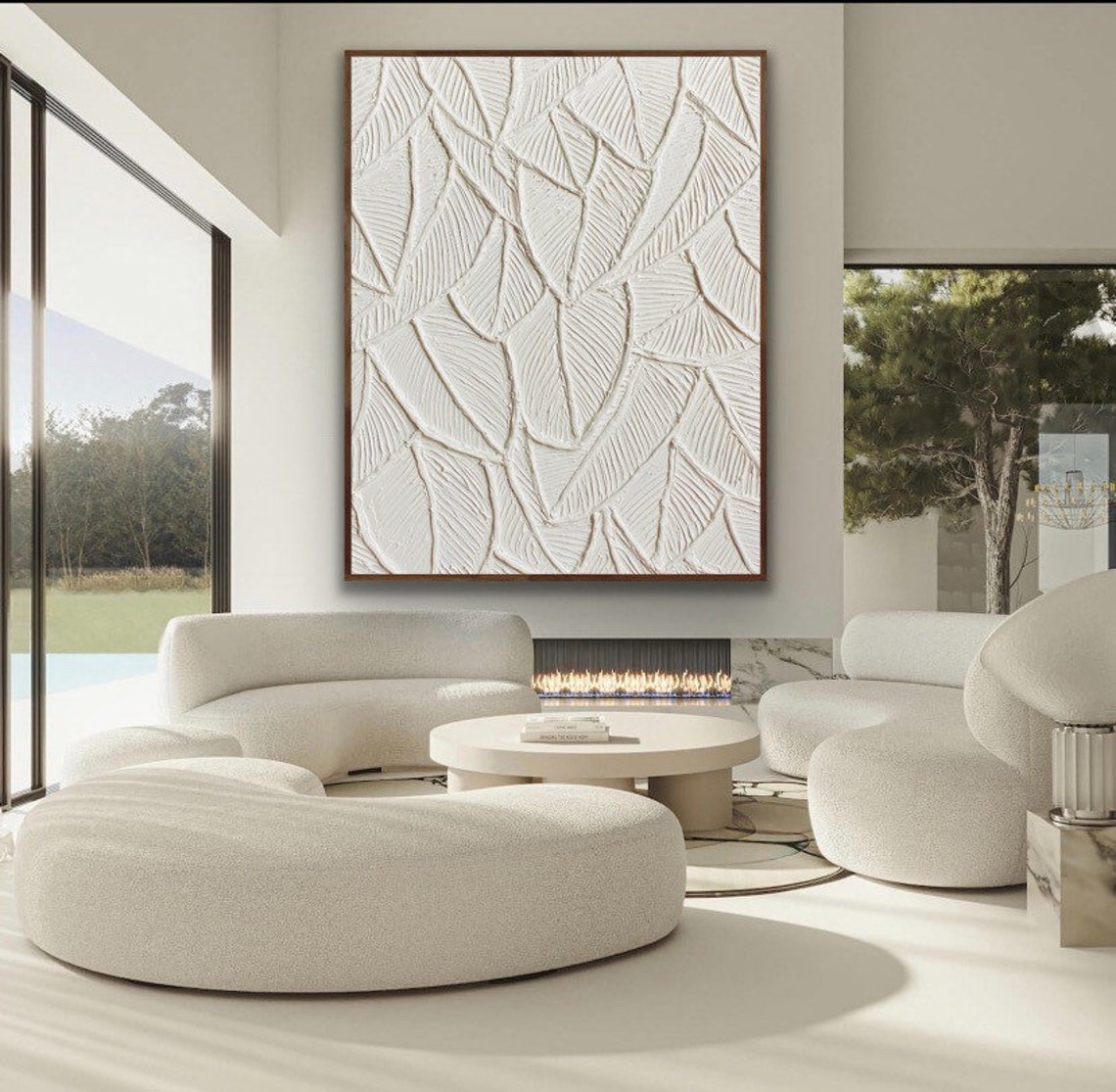 Ivory Canopy-White Leaf Texture Painting