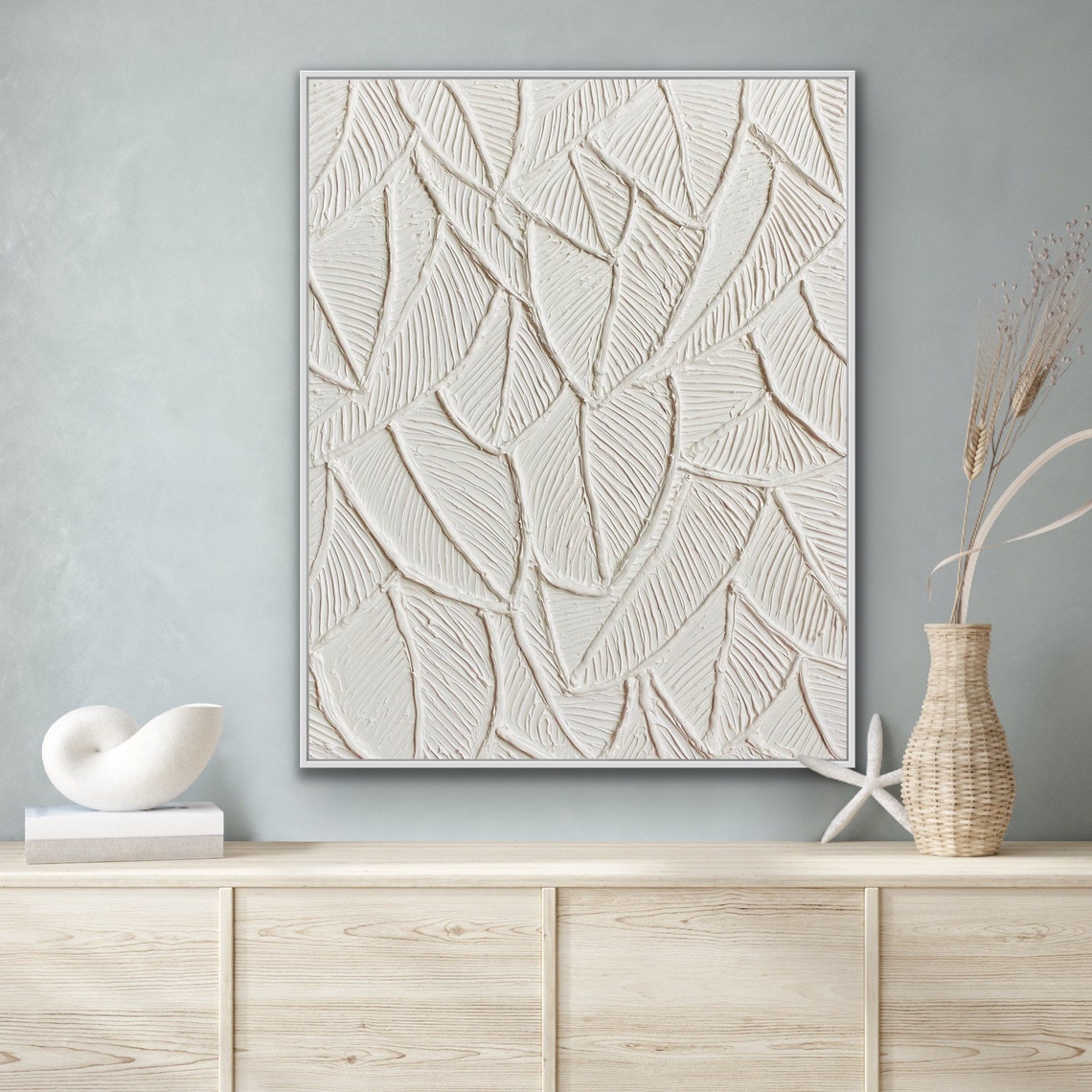 Ivory Canopy-White Leaf Texture Painting