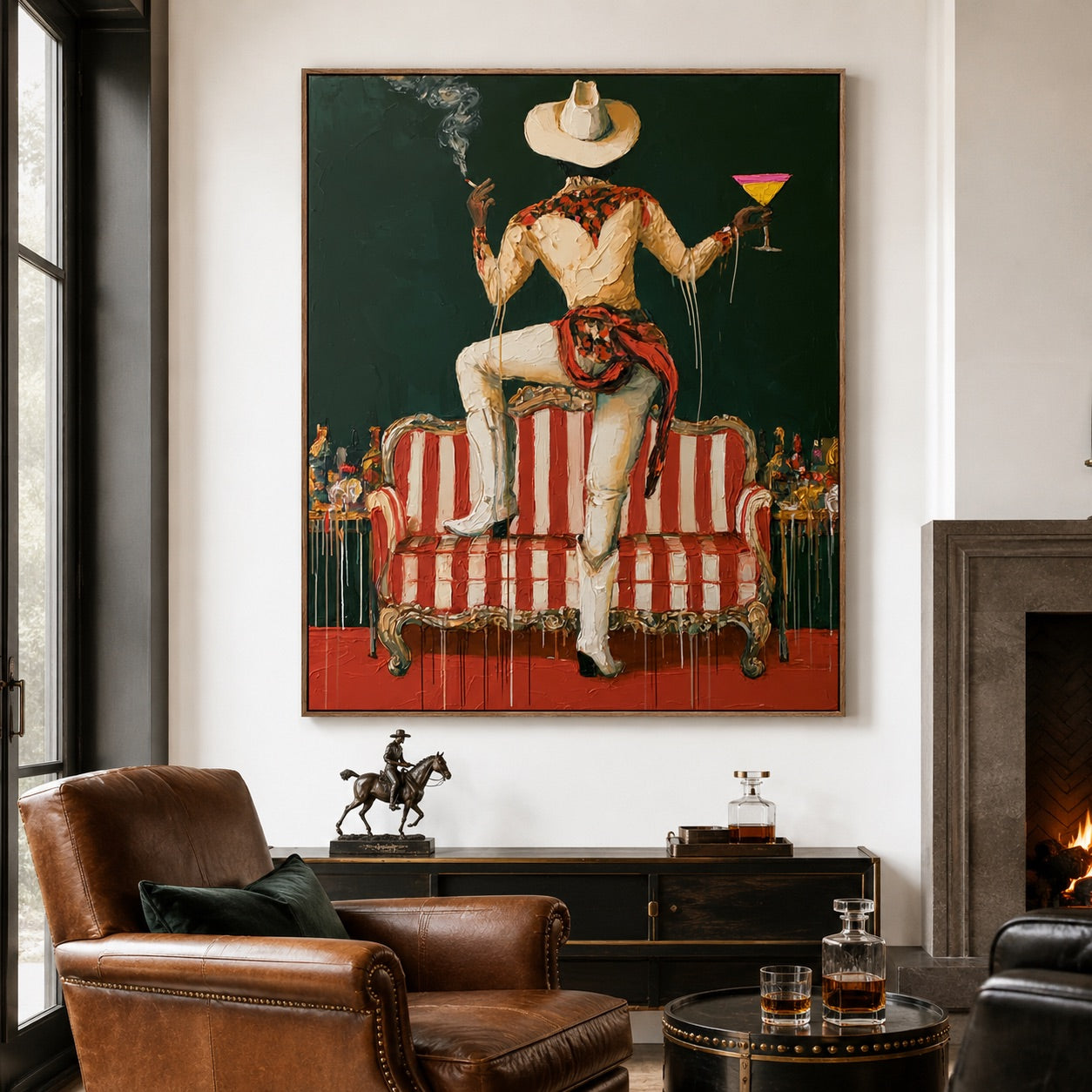 After Hours-Cowboy Cocktail Oil Painting