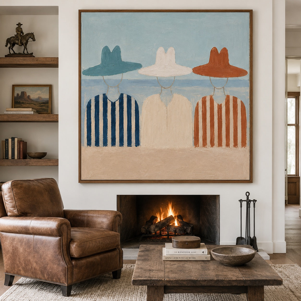 Coastal Trio-Striped Western Figures Painting