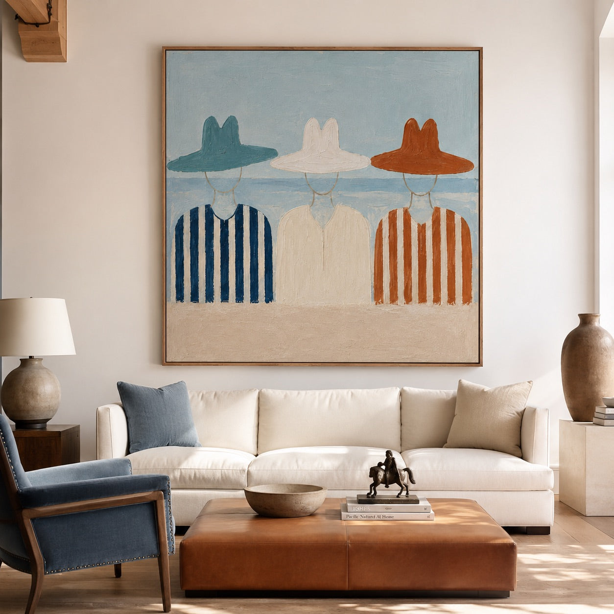 Coastal Trio-Striped Western Figures Painting