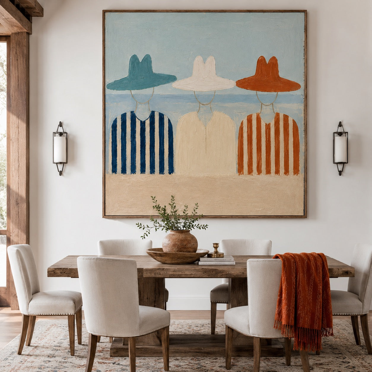 Coastal Trio-Striped Western Figures Painting