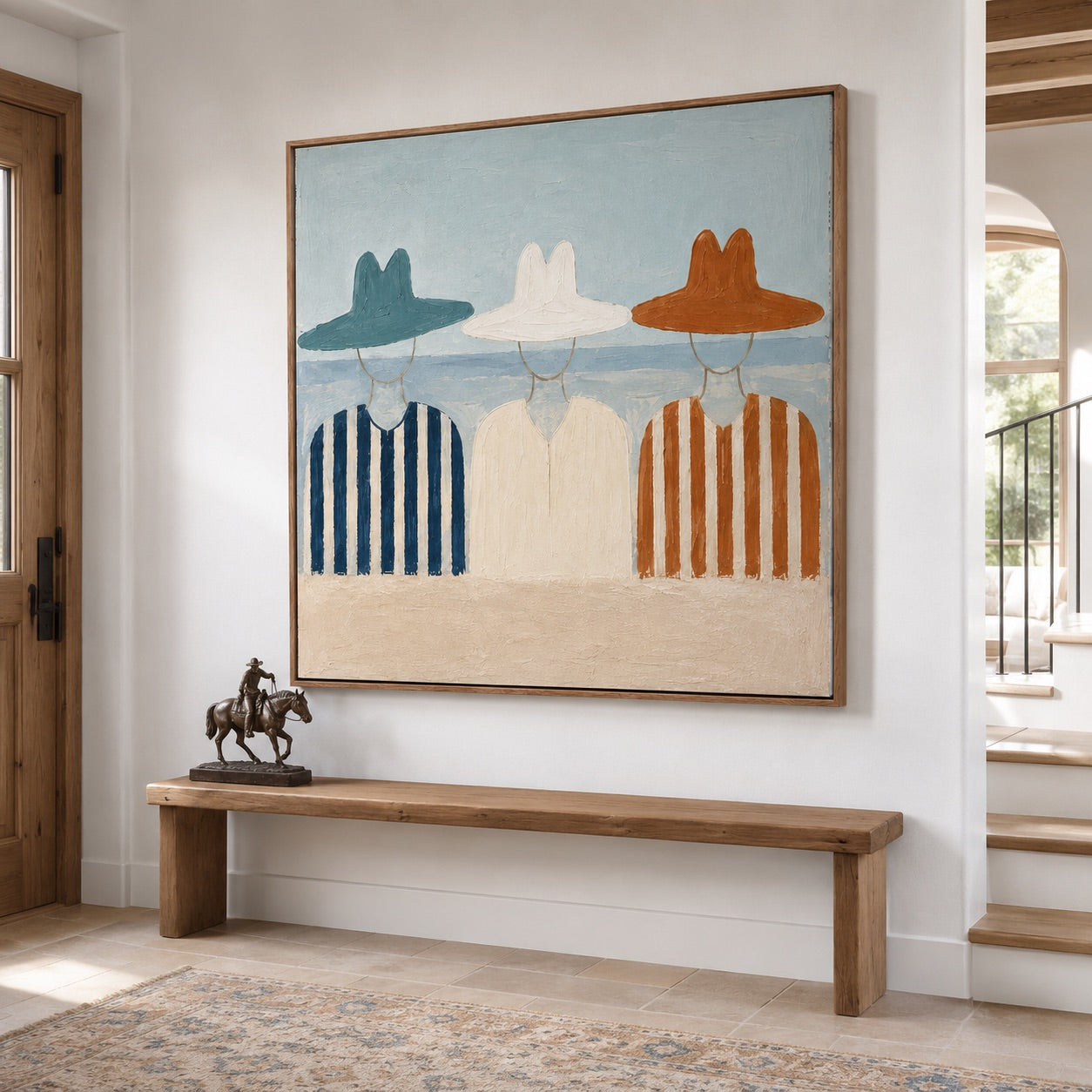 Coastal Trio-Striped Western Figures Painting