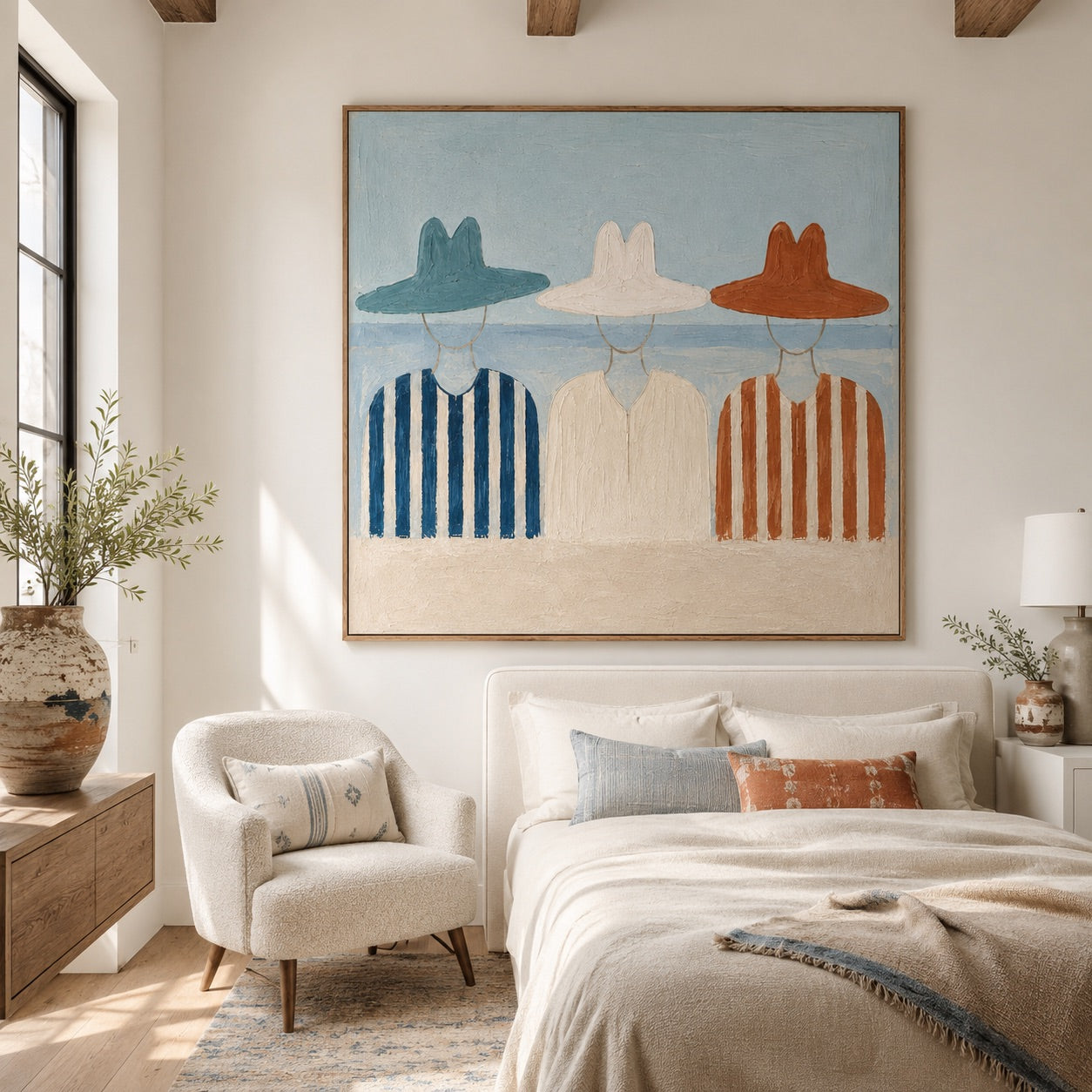 Coastal Trio-Striped Western Figures Painting