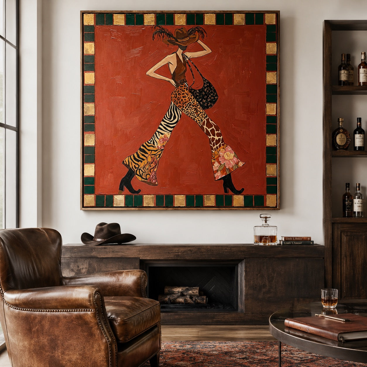 Wild Mosaic-Animal Print Cowgirl Painting