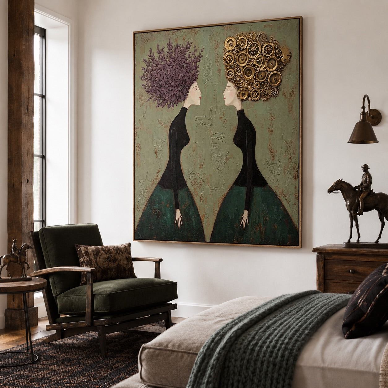 Mirror Minds-Surreal Women Oil Painting