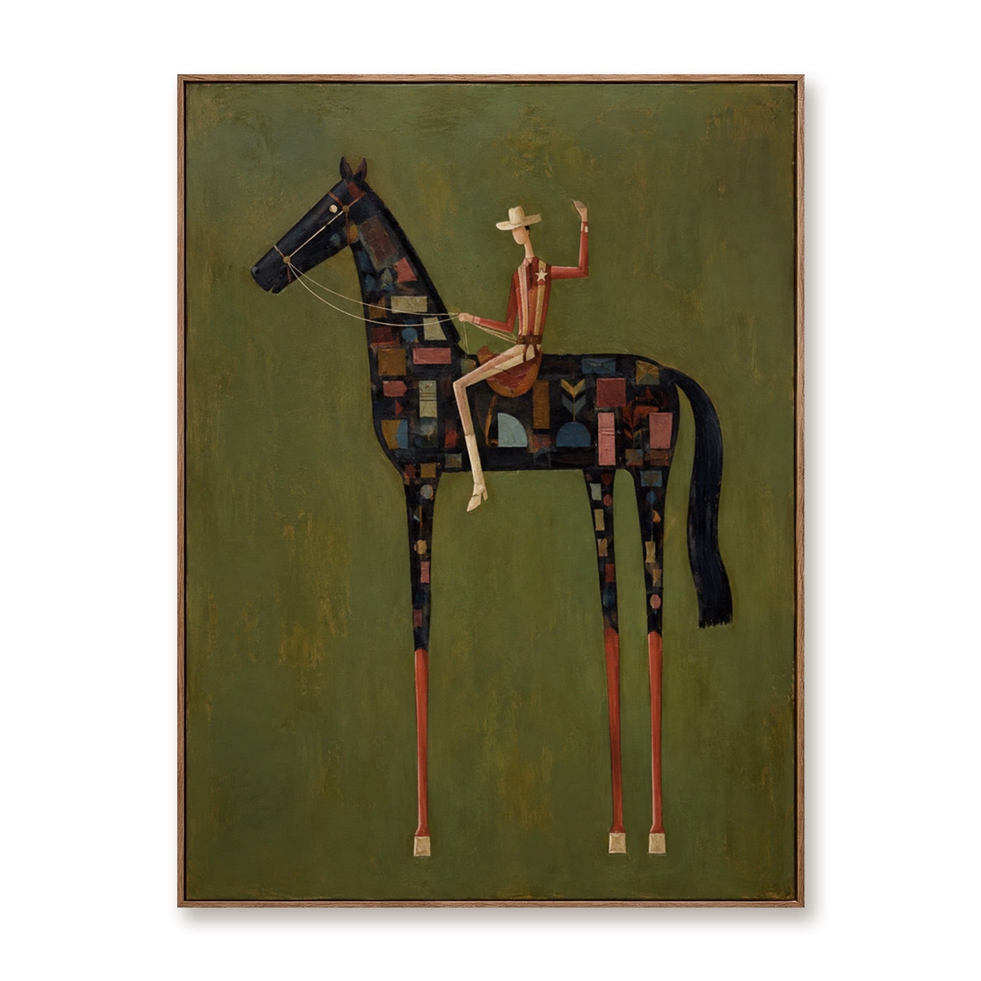 Prairie Mosaic-Patchwork Cowboy Horse Painting