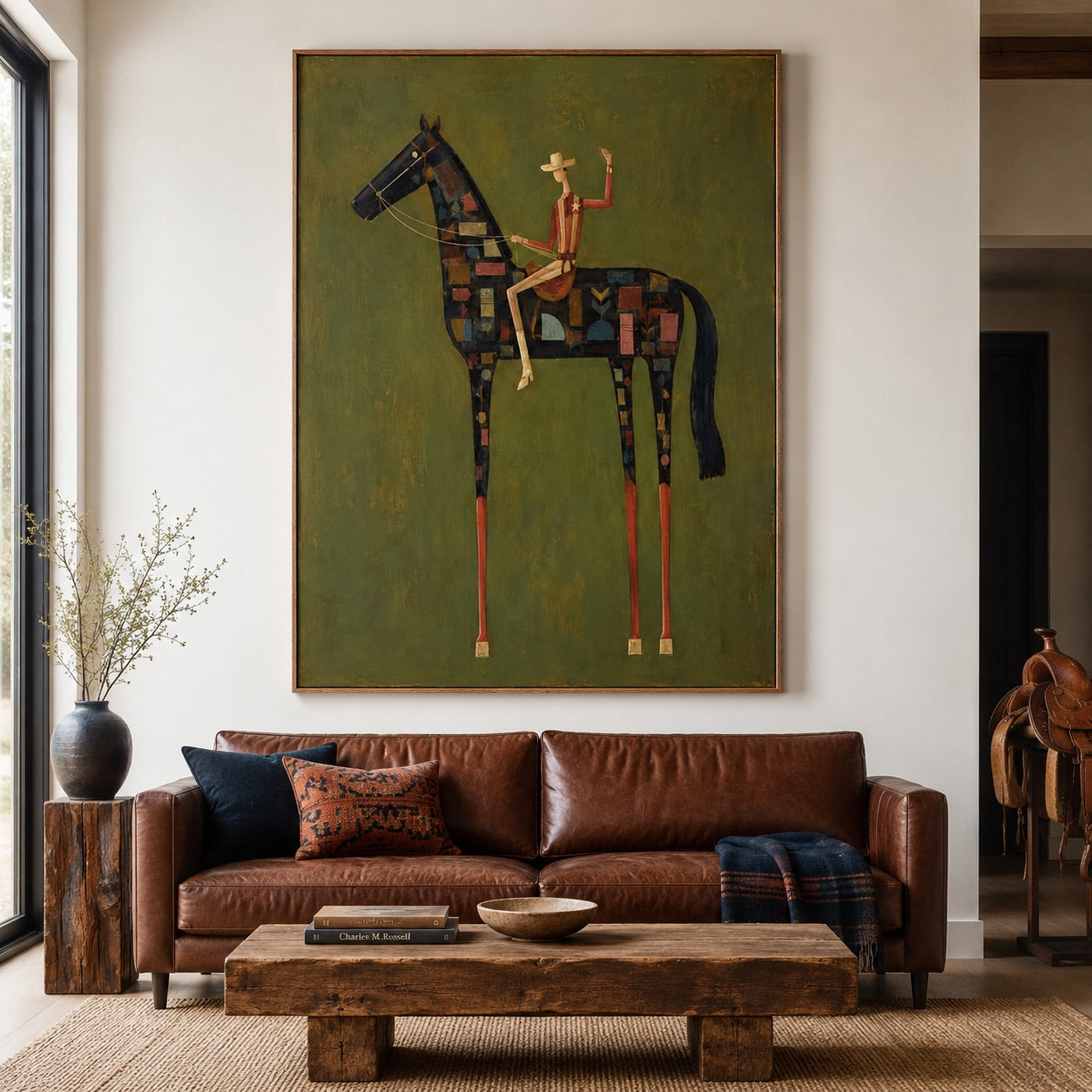 Prairie Mosaic-Patchwork Cowboy Horse Painting