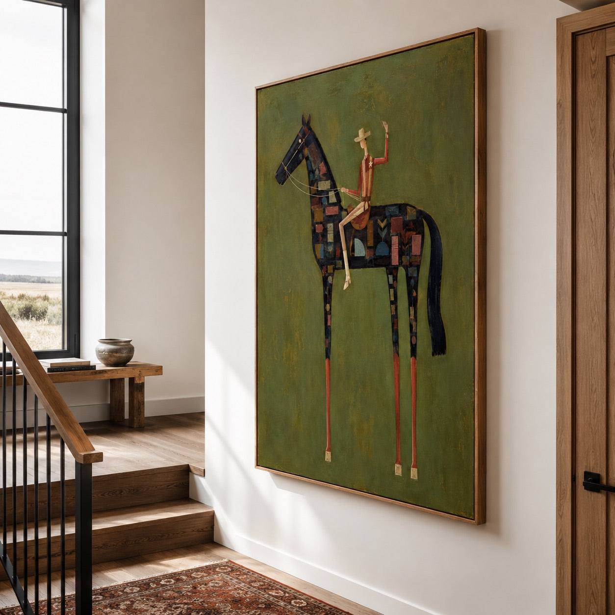 Prairie Mosaic-Patchwork Cowboy Horse Painting