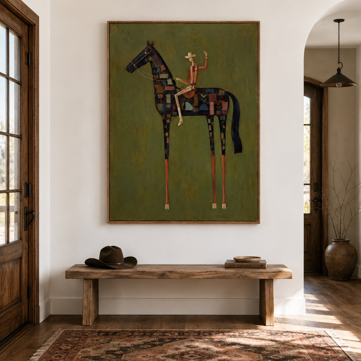 Prairie Mosaic-Patchwork Cowboy Horse Painting