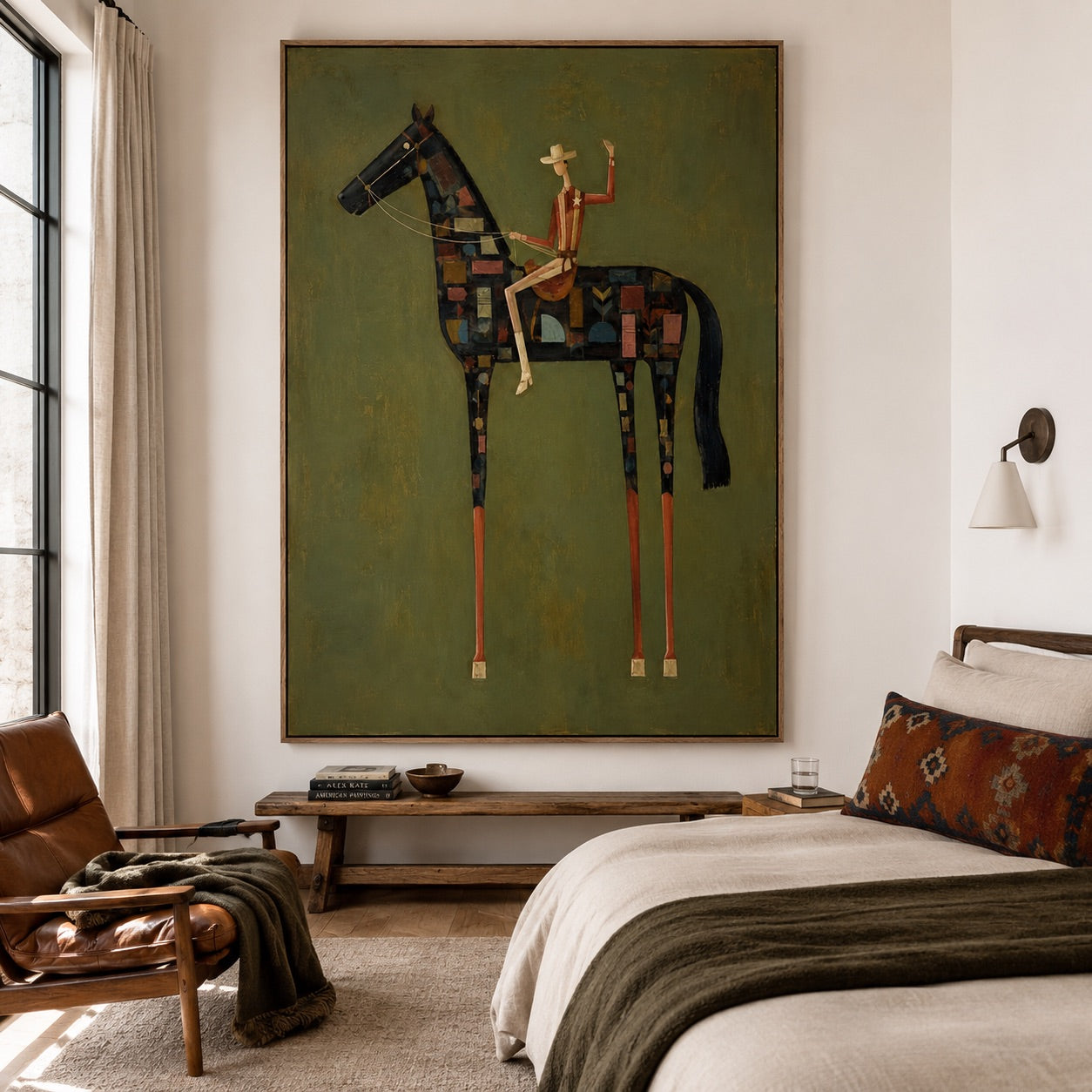 Prairie Mosaic-Patchwork Cowboy Horse Painting