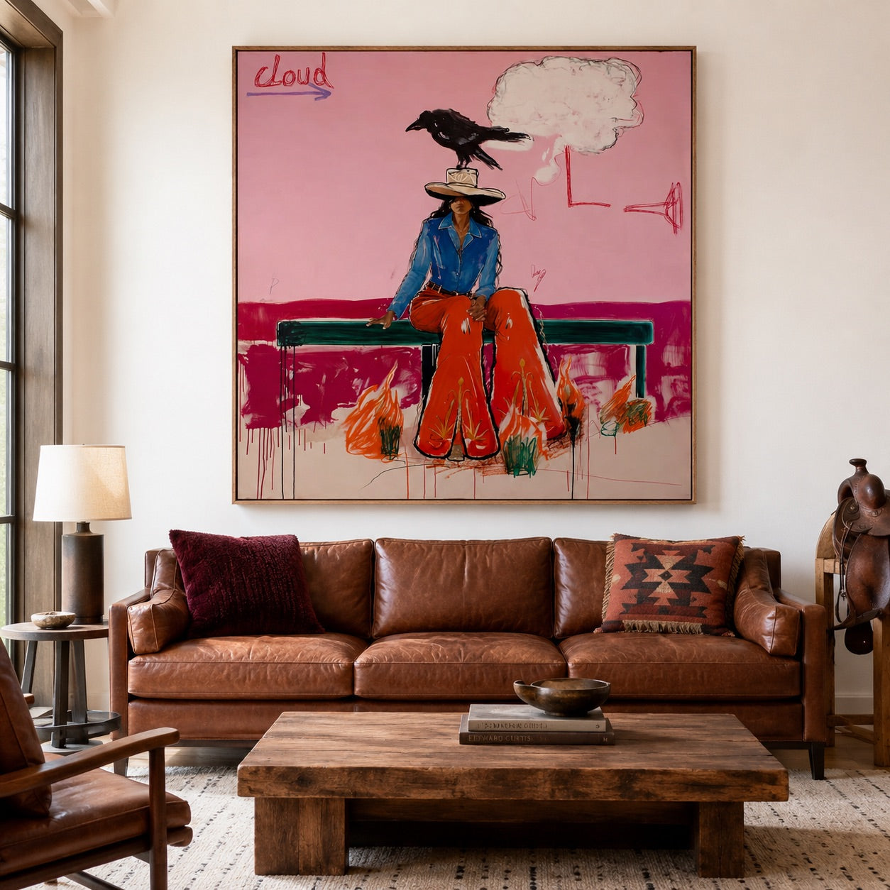 Raven Rodeo-Pink Cowgirl Oil Painting