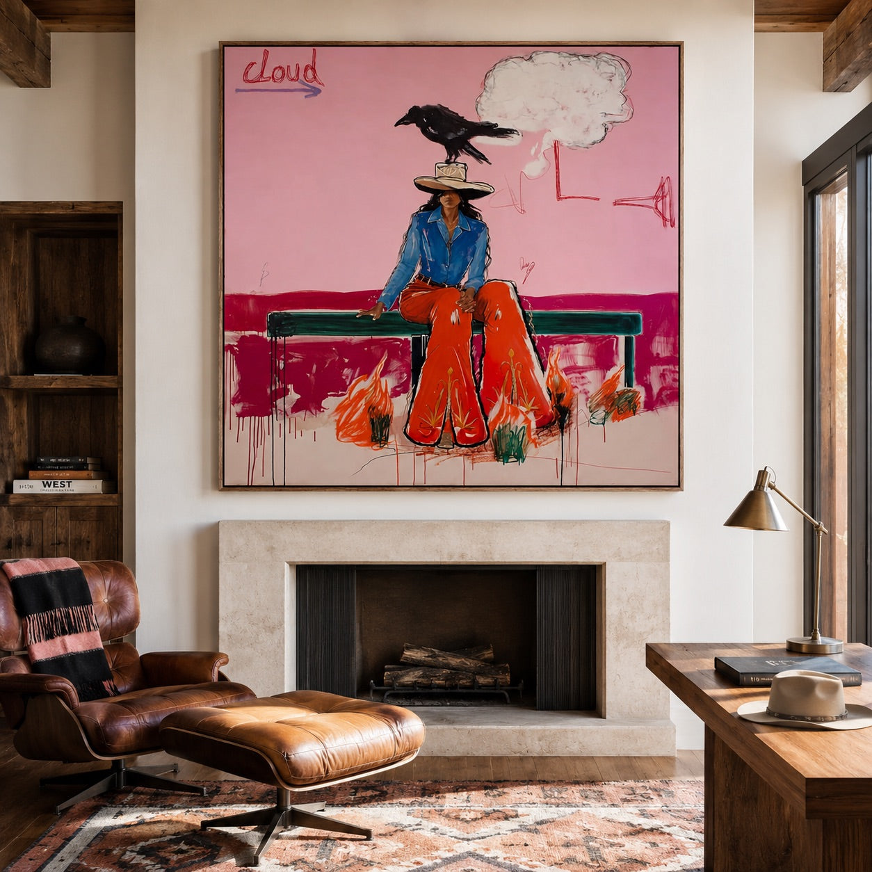 Raven Rodeo-Pink Cowgirl Oil Painting