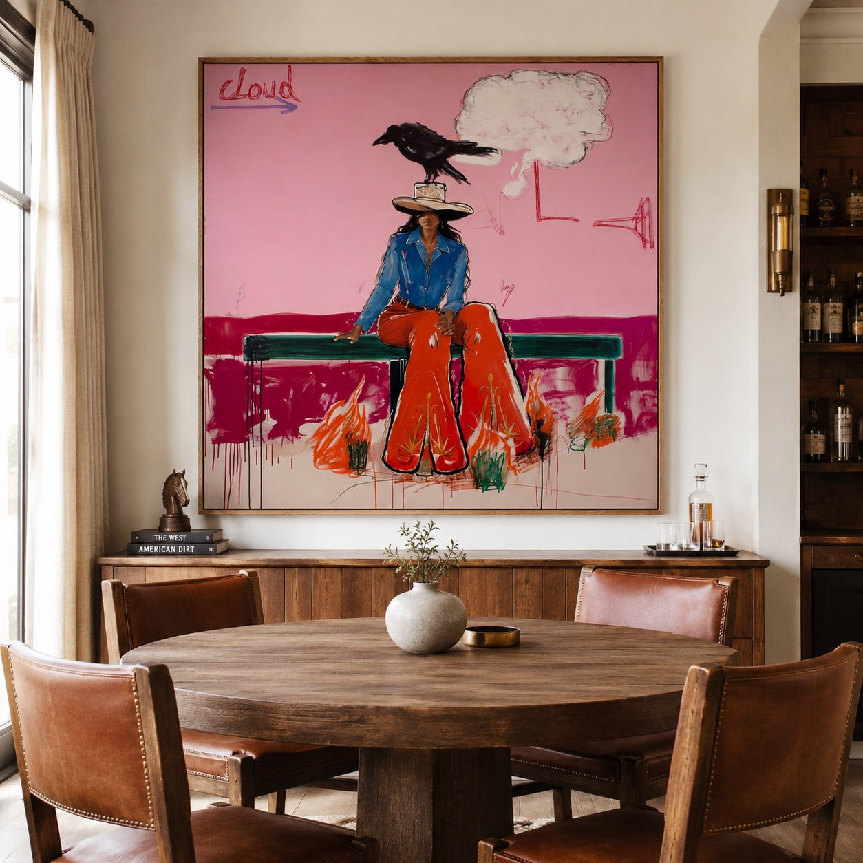 Raven Rodeo-Pink Cowgirl Oil Painting