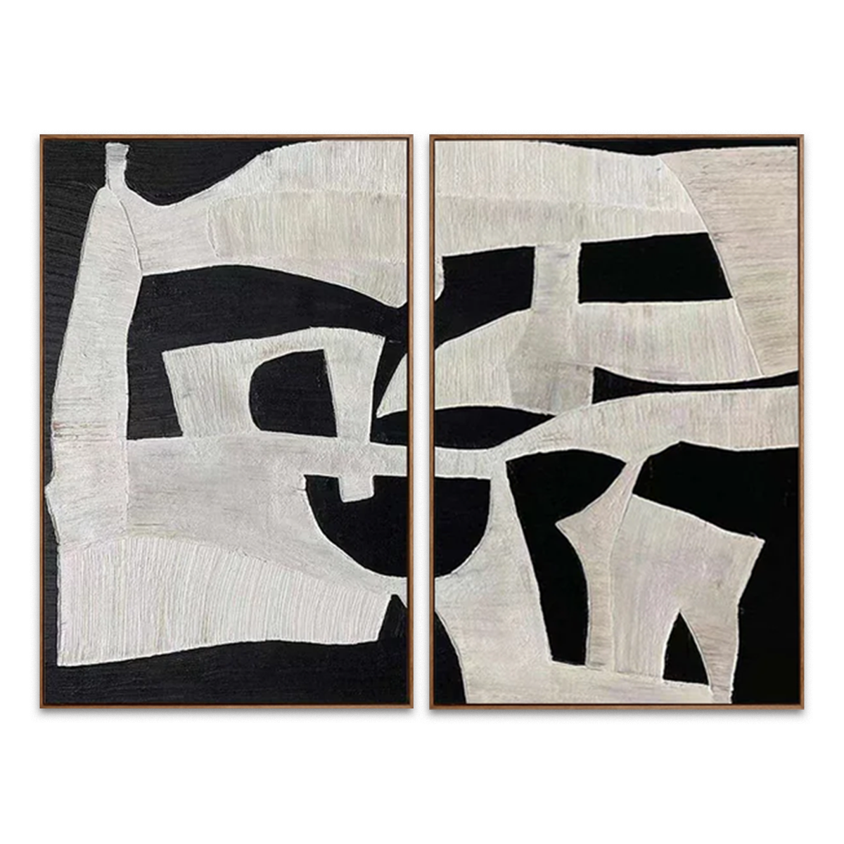 Monochrome Passage-Black White Diptych Painting