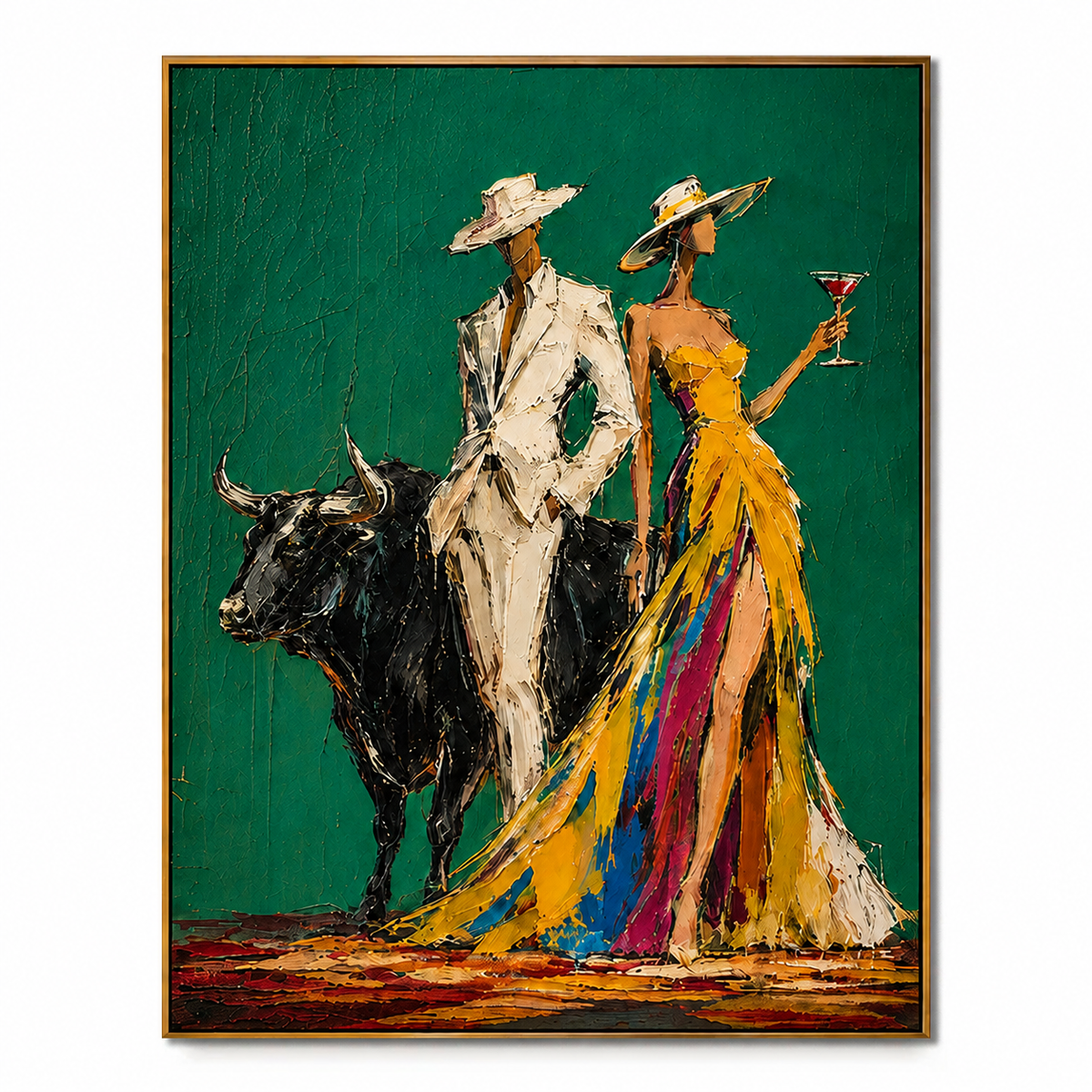 Emerald Affair-Bull and Fashion Couple Painting