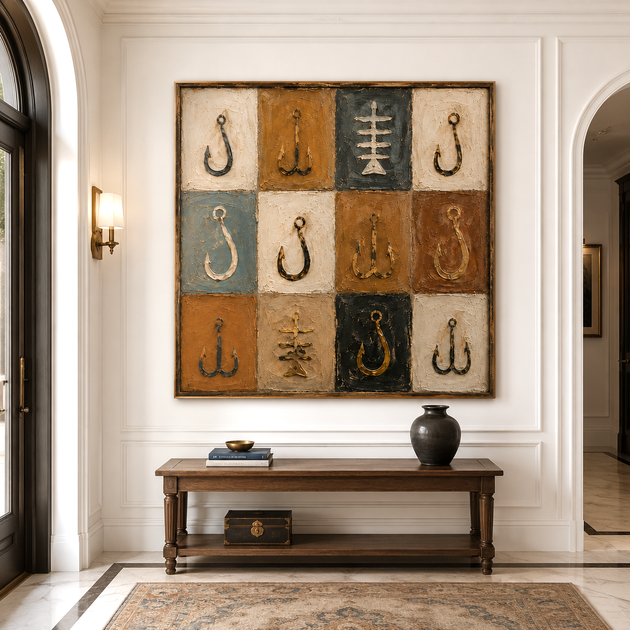 Hooked Tiles-Fishing Hook Textured Painting