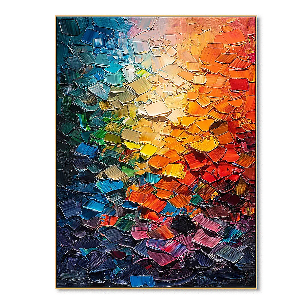 Chromatic Cascade-Colorful Impasto Abstract Painting