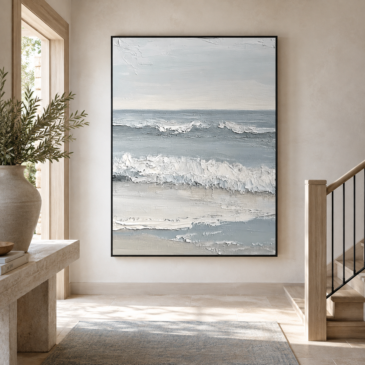 Ocean Whisper Waves-Blue Seascape Oil Painting