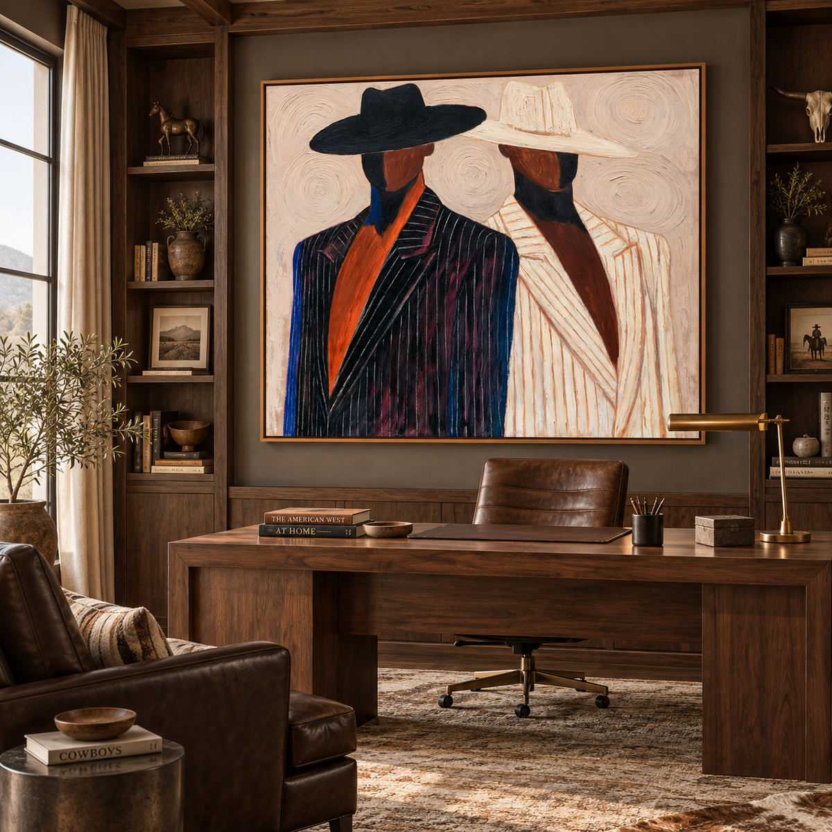 Western Elegance-Cowboy Duo Portrait Painting