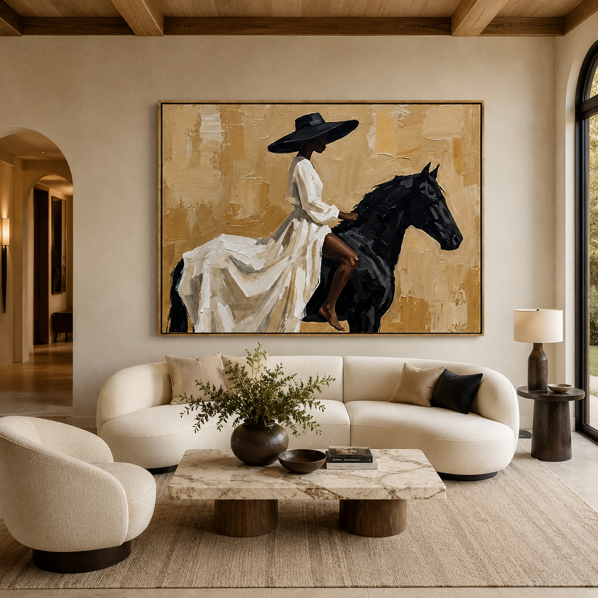Desert Grace-Black Horse Rider Painting