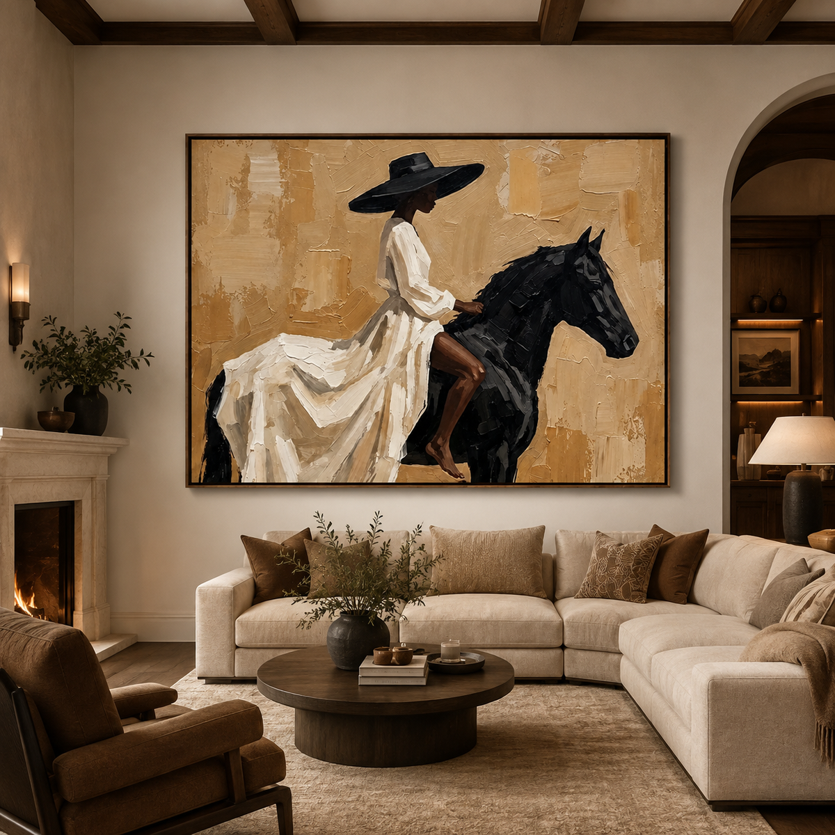 Desert Grace-Black Horse Rider Painting