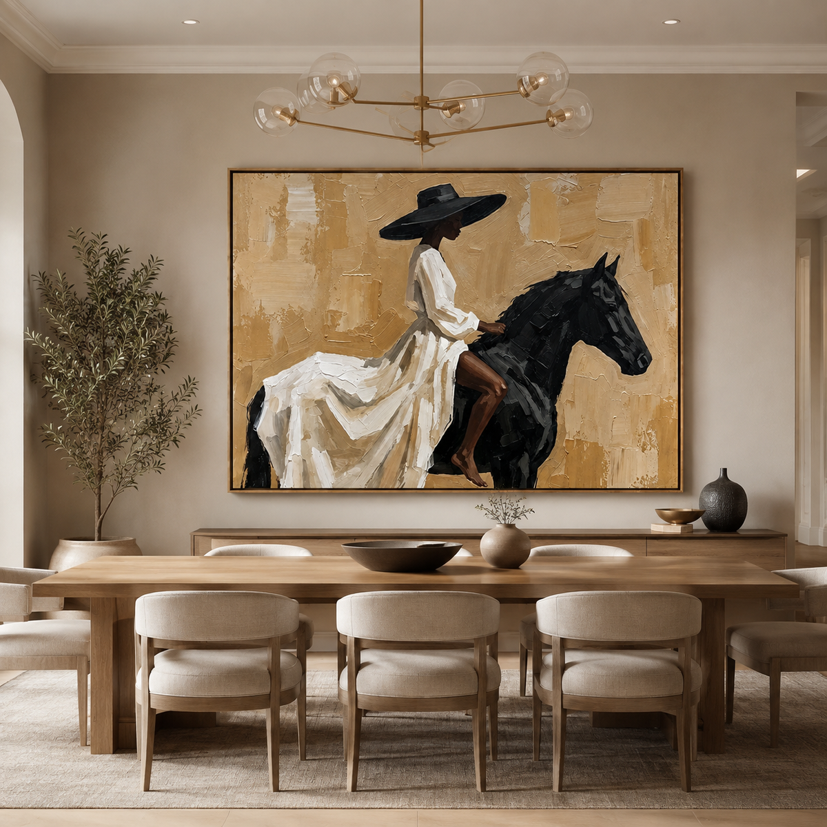 Desert Grace-Black Horse Rider Painting