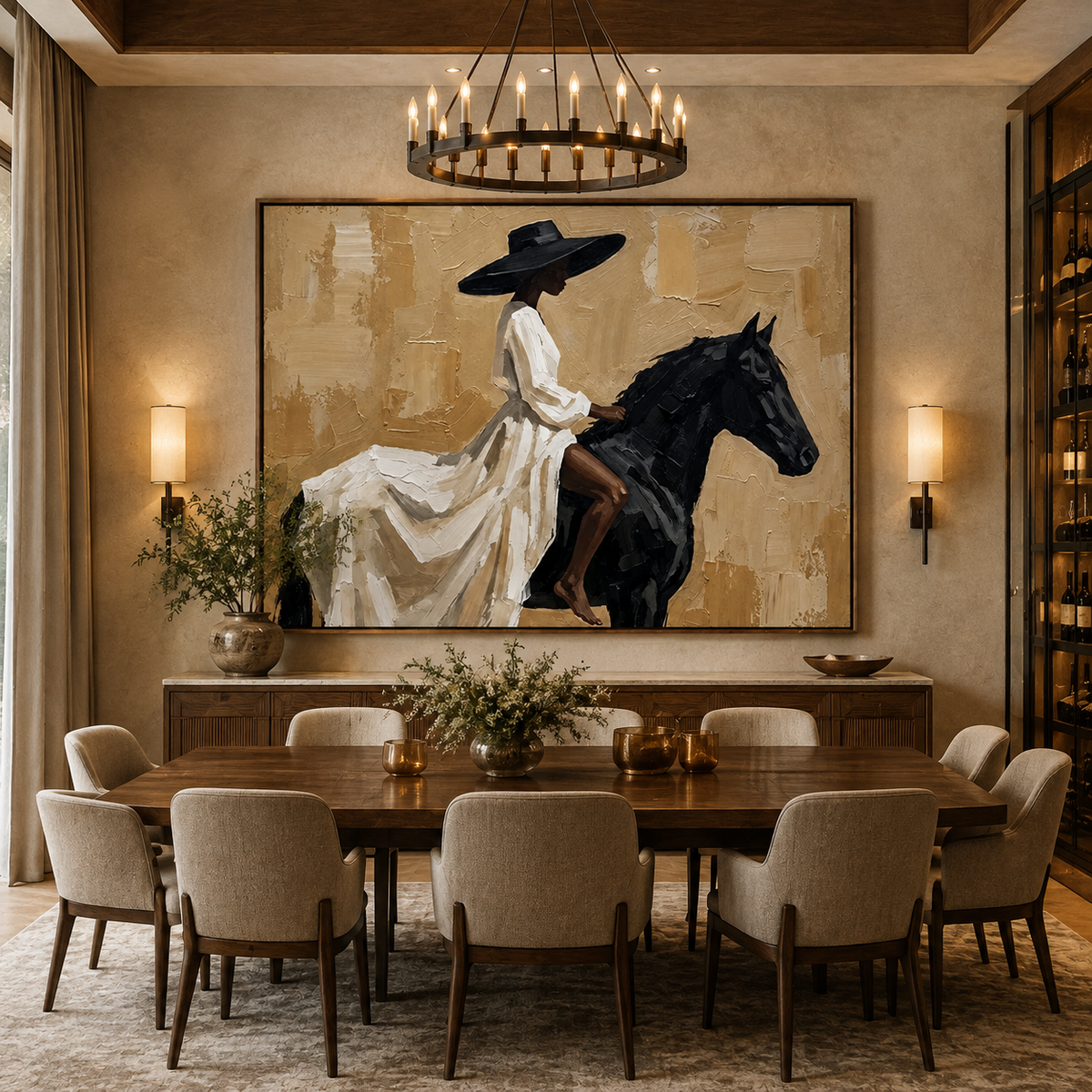 Desert Grace-Black Horse Rider Painting