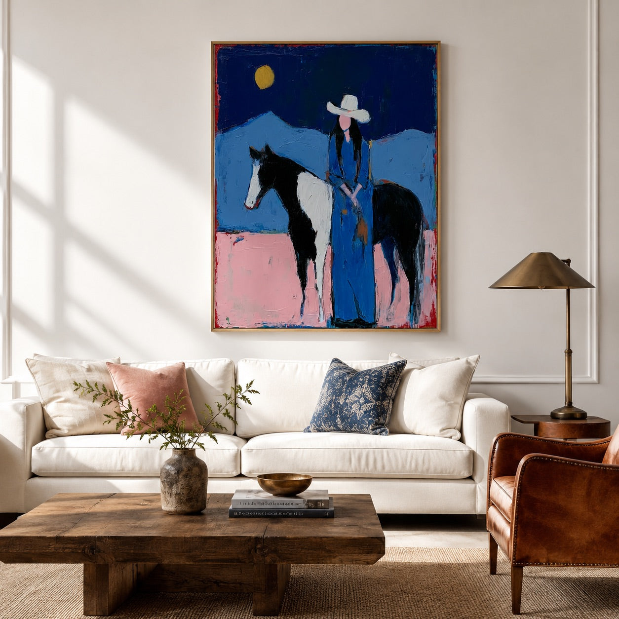 Blue Moon-Pinto Horse Cowgirl Painting