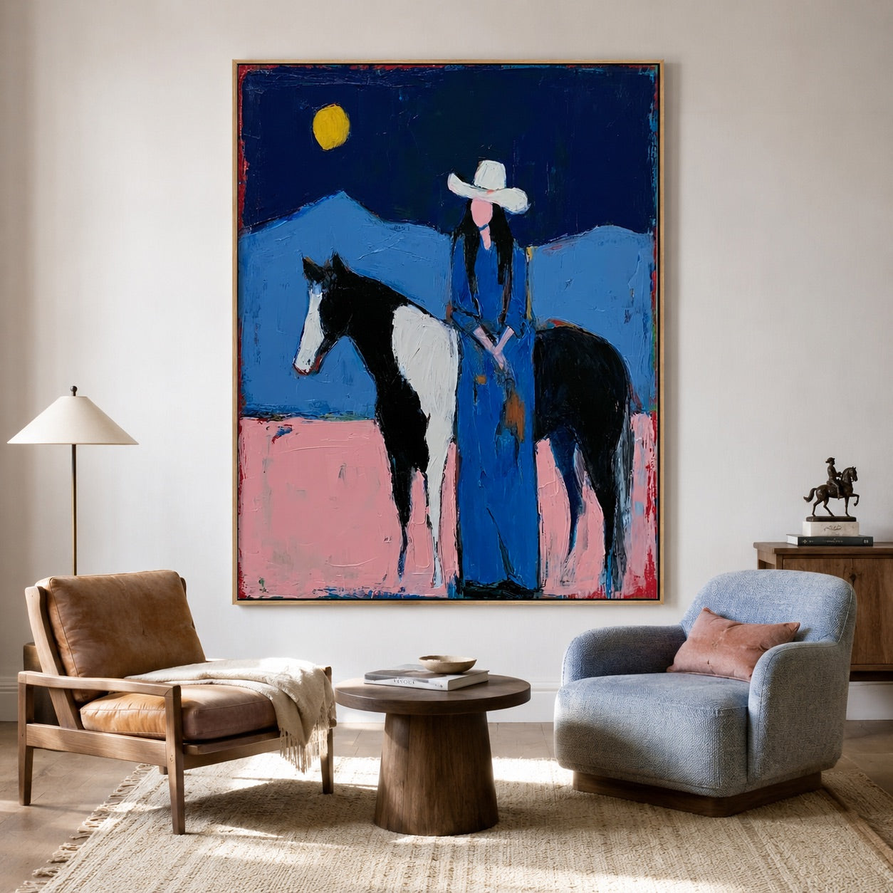 Blue Moon-Pinto Horse Cowgirl Painting