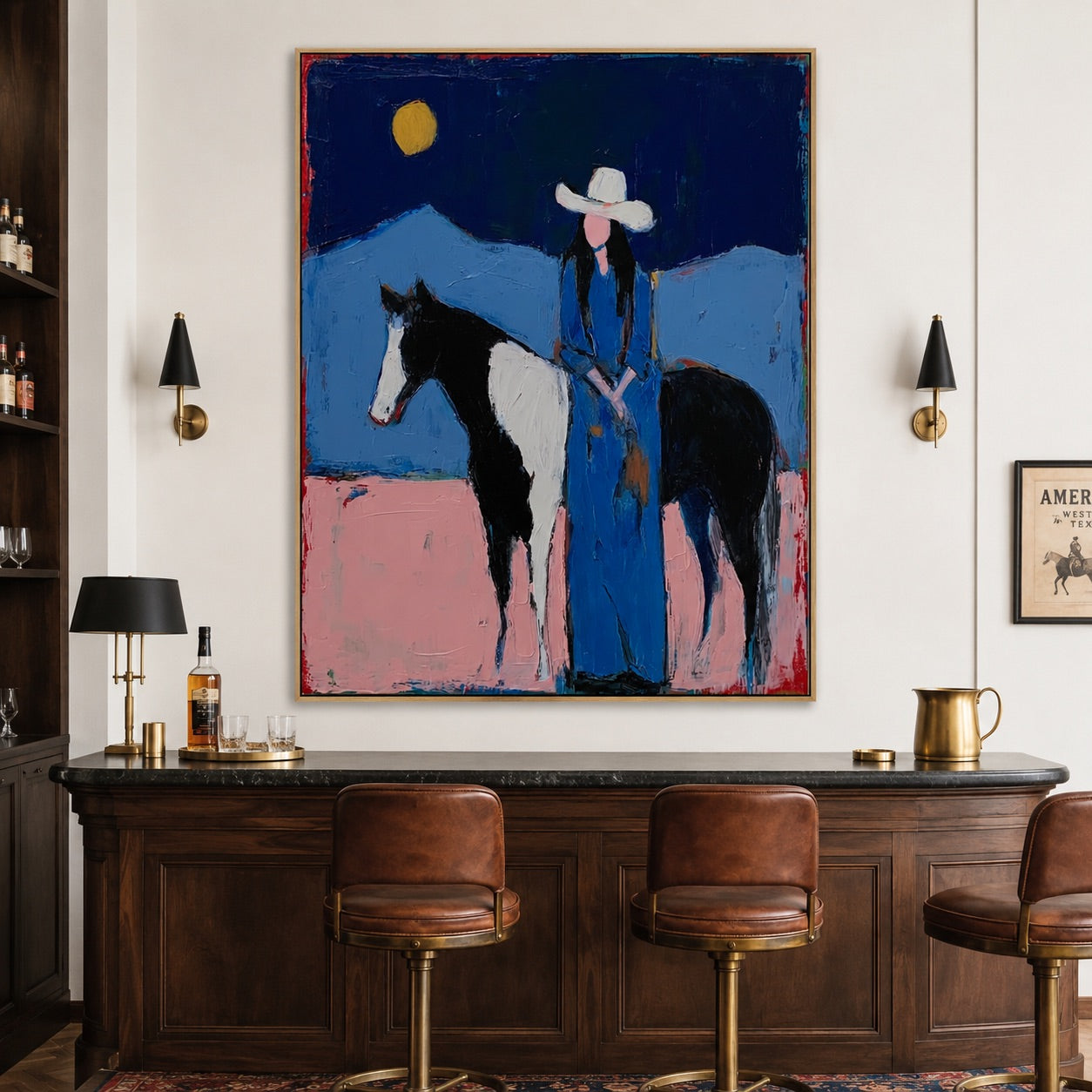 Blue Moon-Pinto Horse Cowgirl Painting