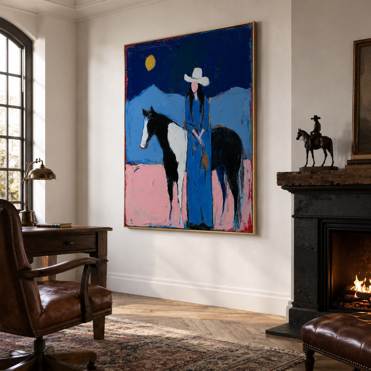 Blue Moon-Pinto Horse Cowgirl Painting