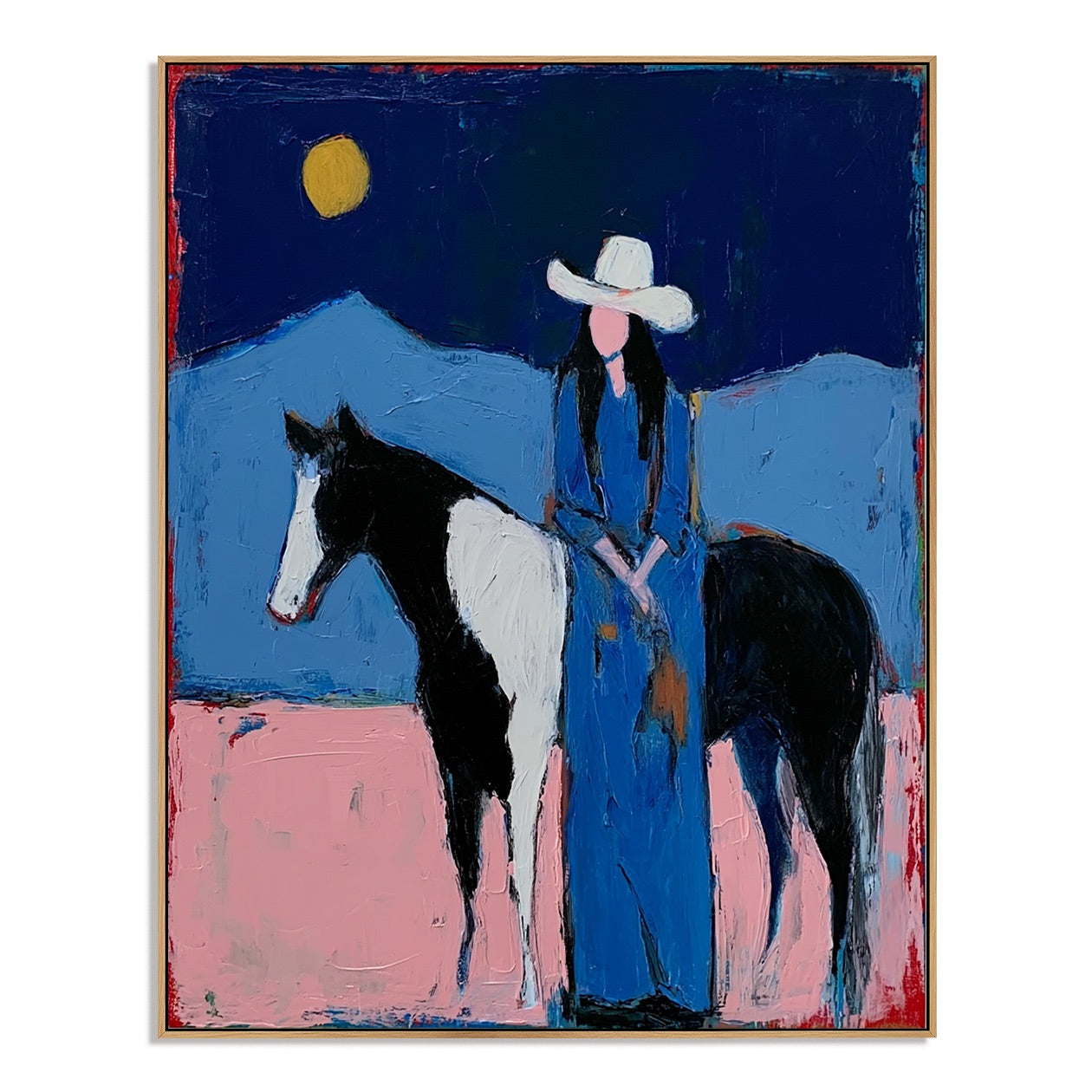 Blue Moon-Pinto Horse Cowgirl Painting