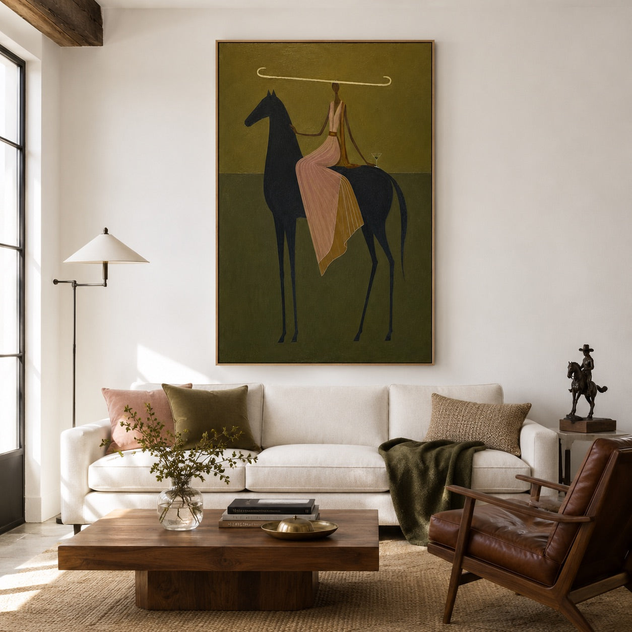 Olive Horizon-Long Hat Equestrian Painting
