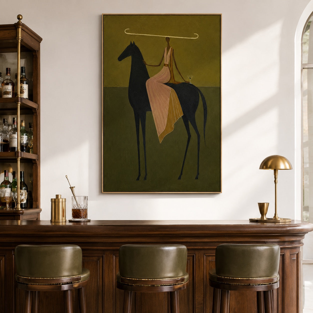 Olive Horizon-Long Hat Equestrian Painting