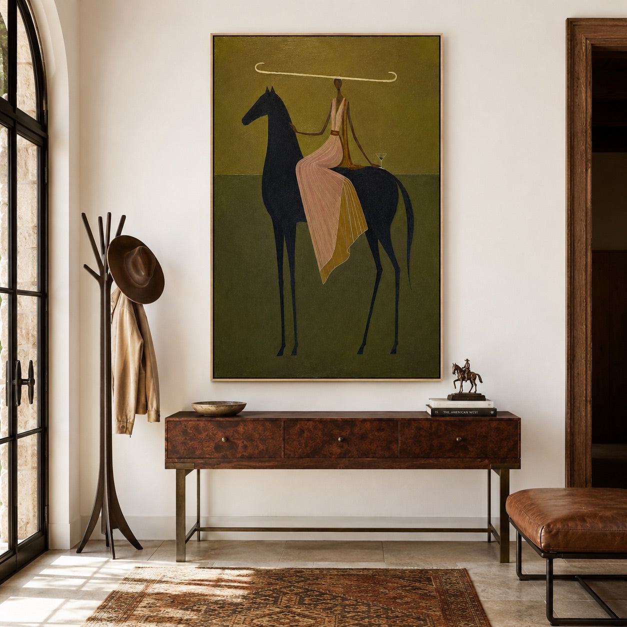 Olive Horizon-Long Hat Equestrian Painting