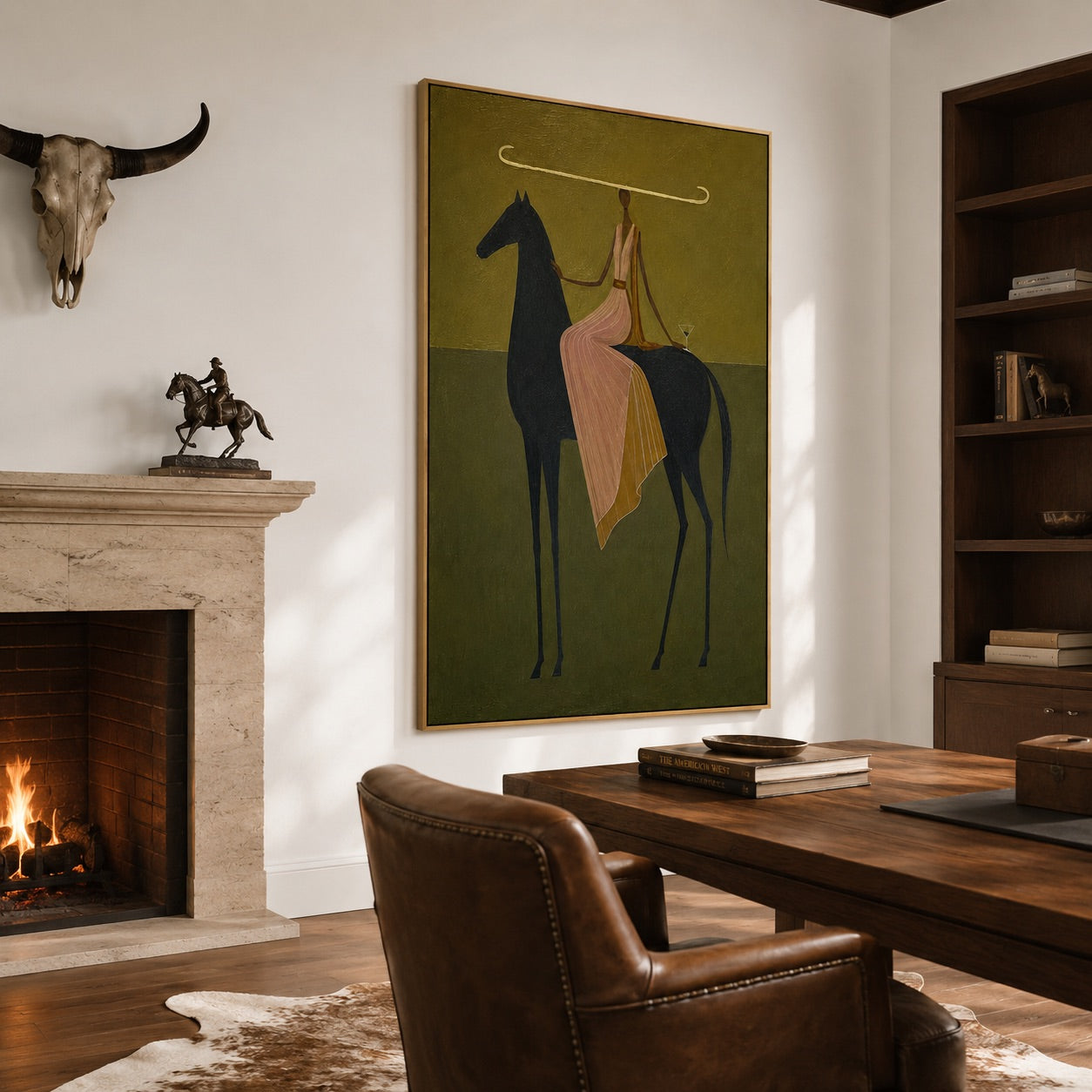 Olive Horizon-Long Hat Equestrian Painting
