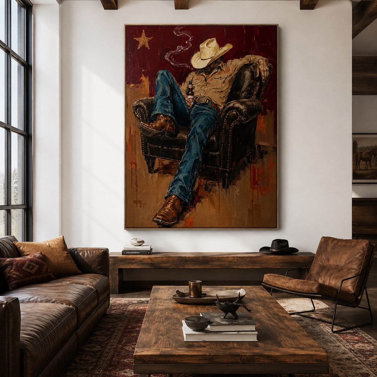 Last Call-Leather Chair Cowboy Painting