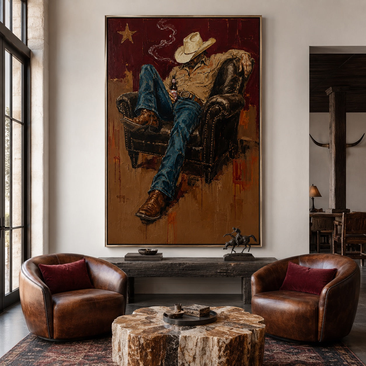Last Call-Leather Chair Cowboy Painting