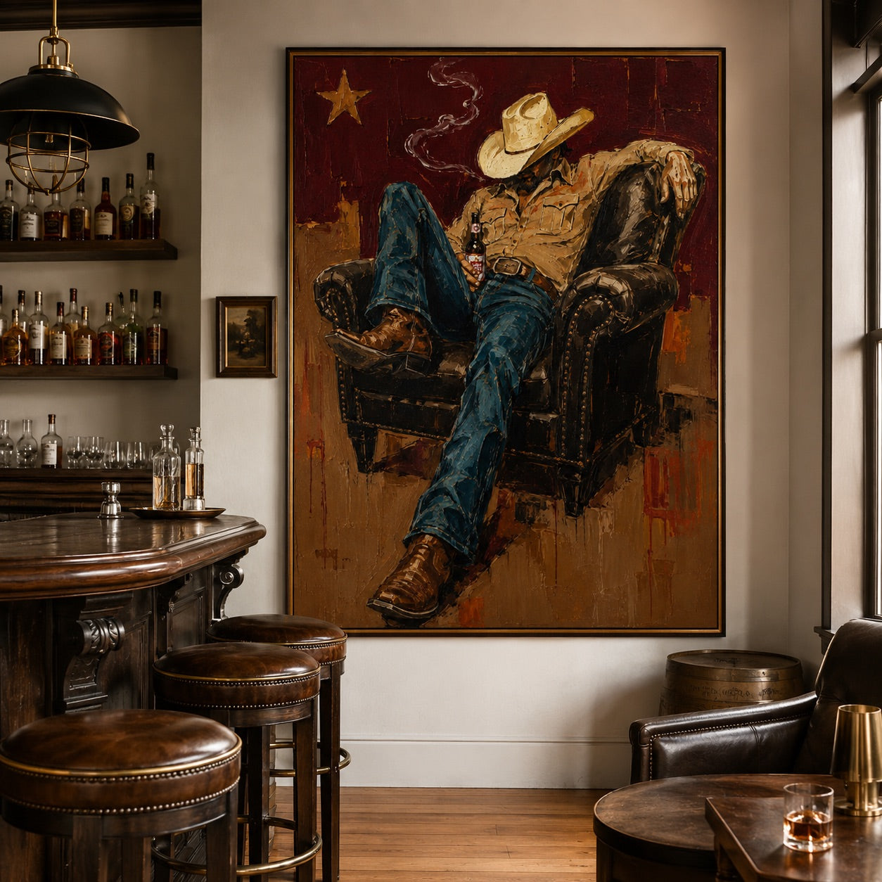 Last Call-Leather Chair Cowboy Painting