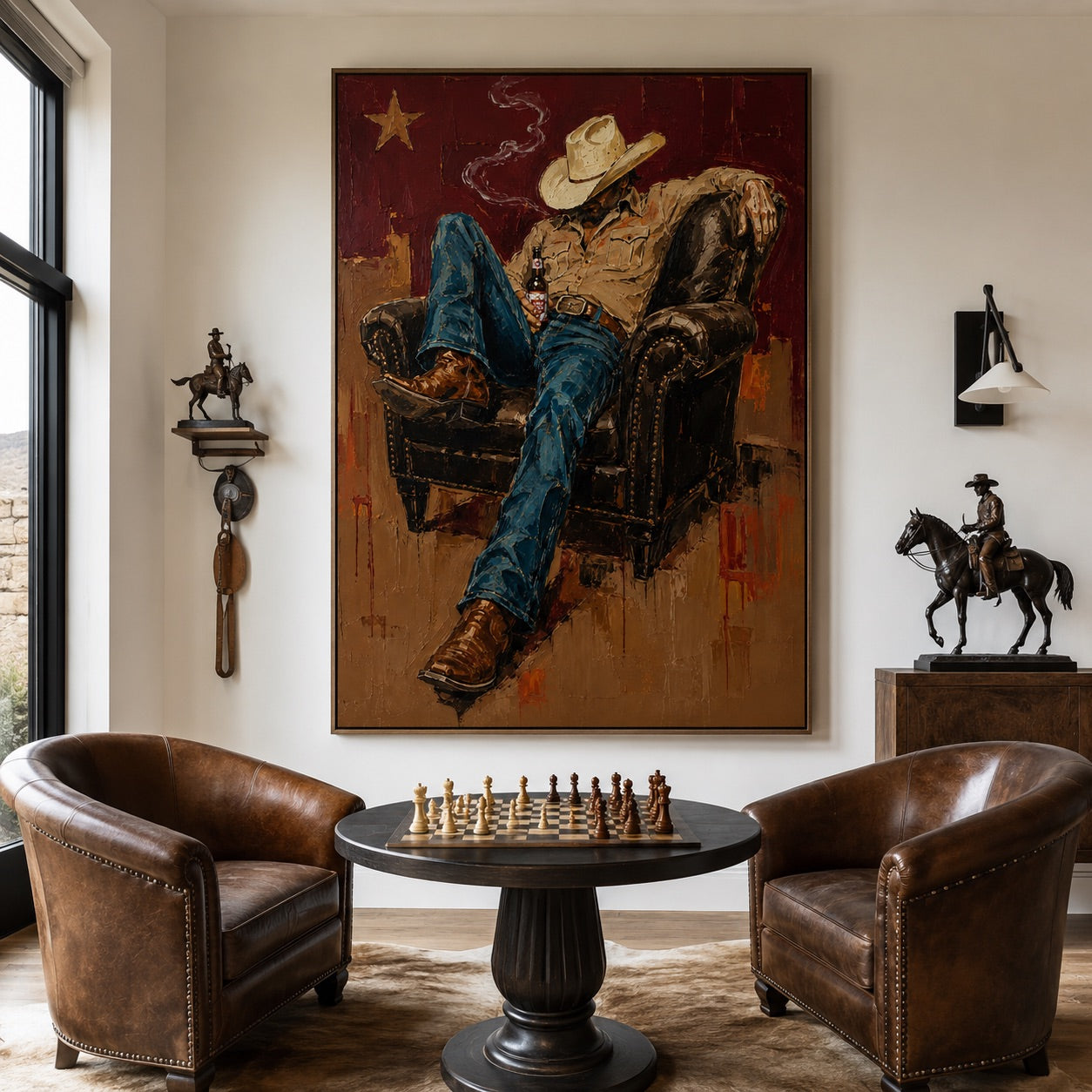 Last Call-Leather Chair Cowboy Painting