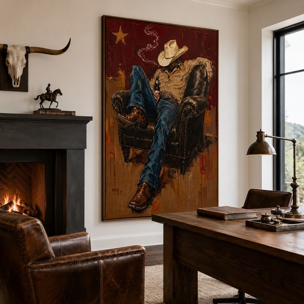 Last Call-Leather Chair Cowboy Painting
