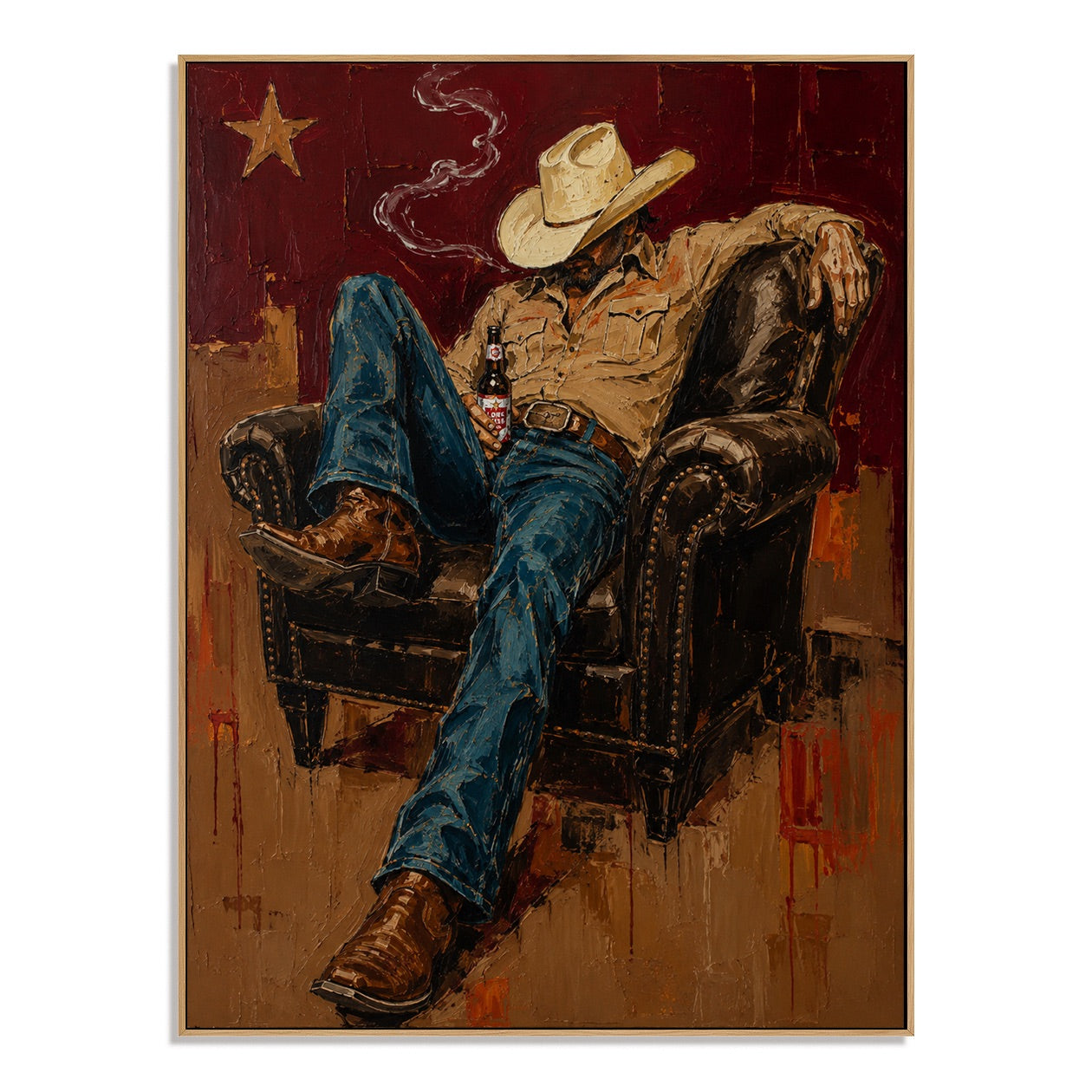 Last Call-Leather Chair Cowboy Painting