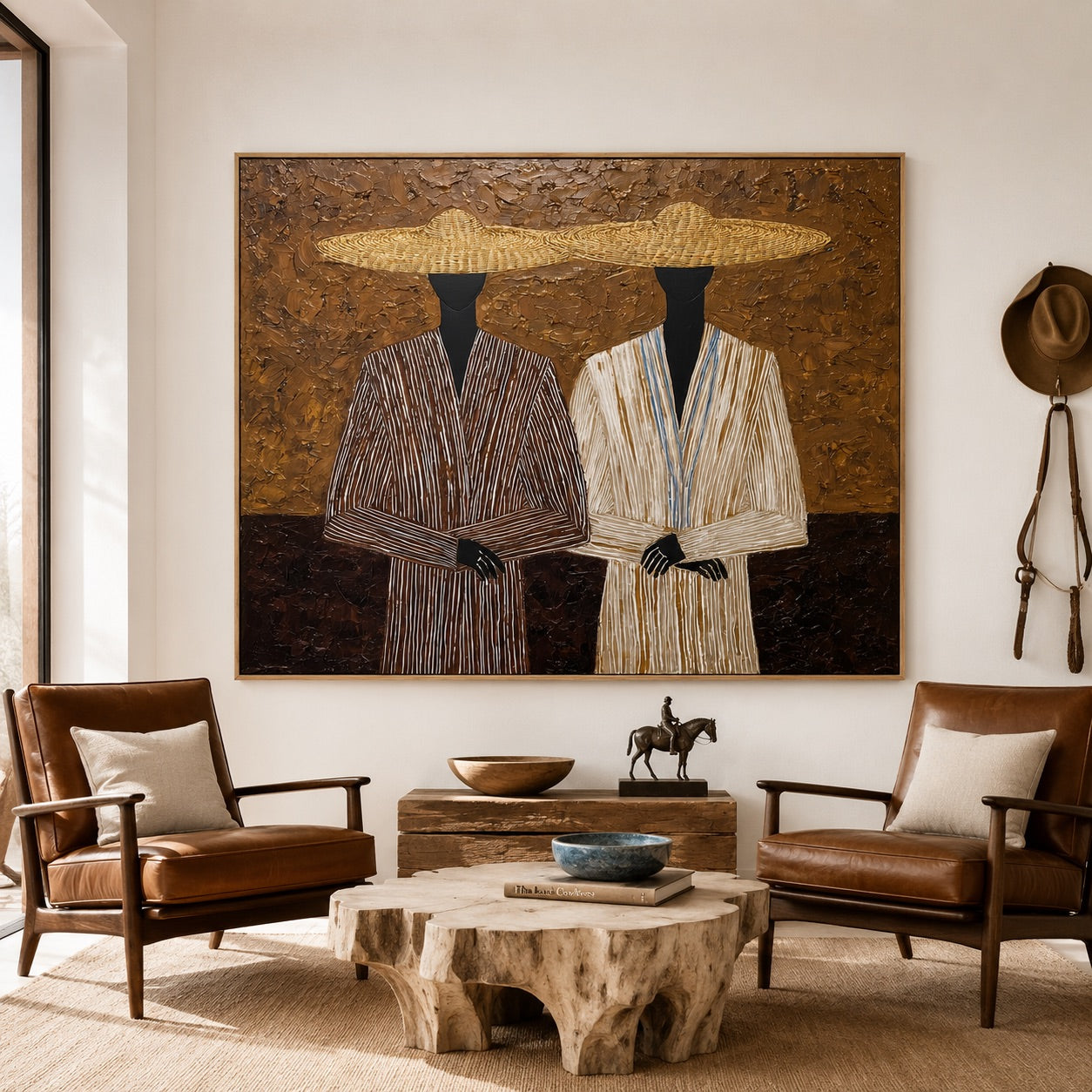 Woven Silence-Straw Hat Duo Painting