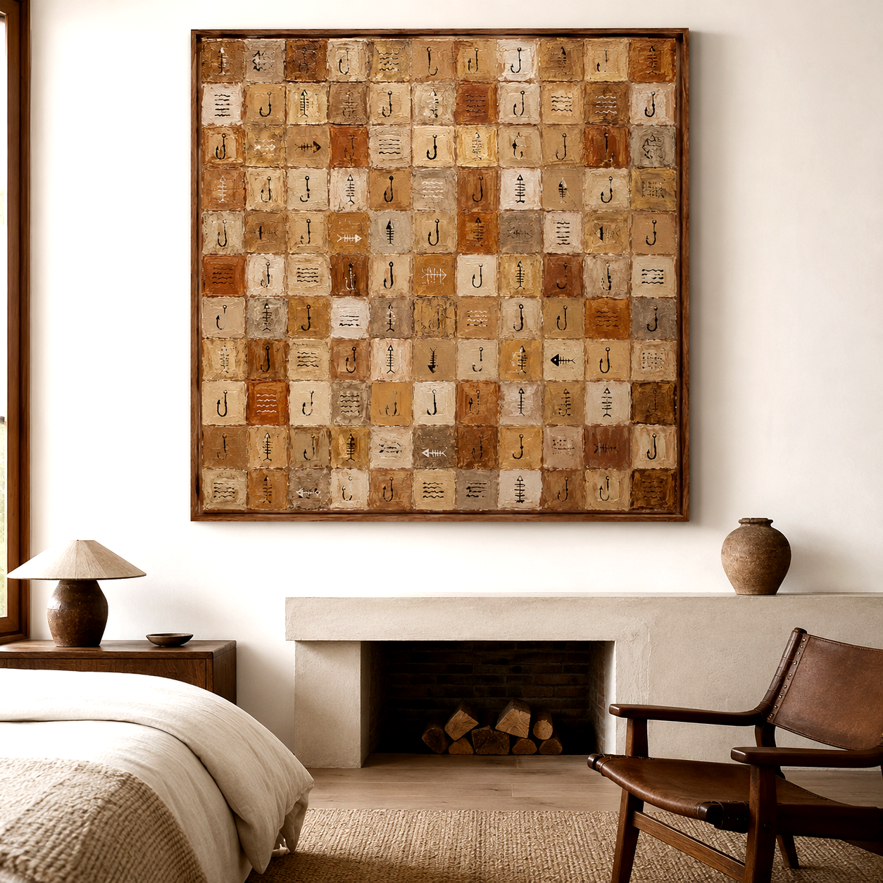 Angler Mosaic-Fishing Symbol Textured Painting