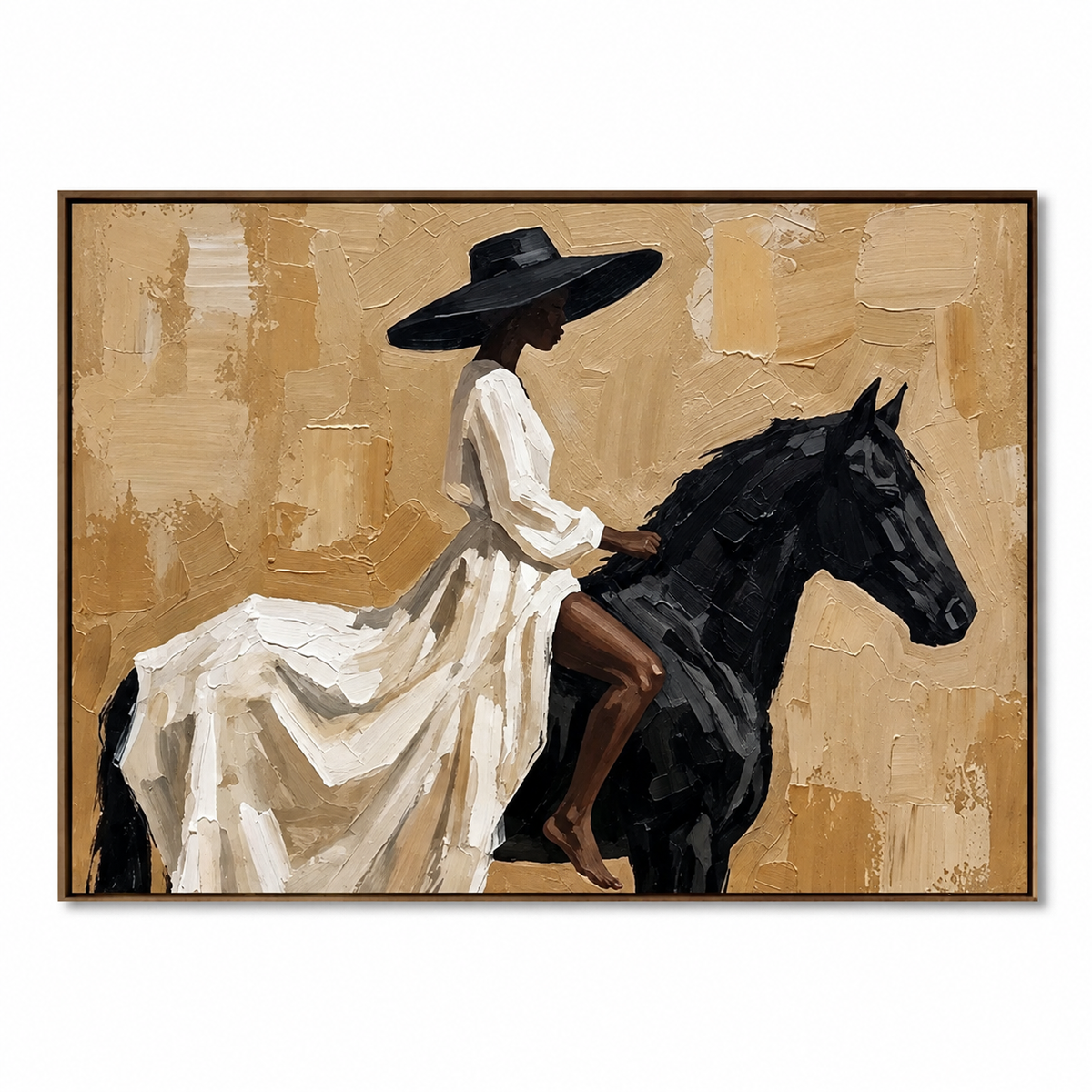 Desert Grace-Black Horse Rider Painting