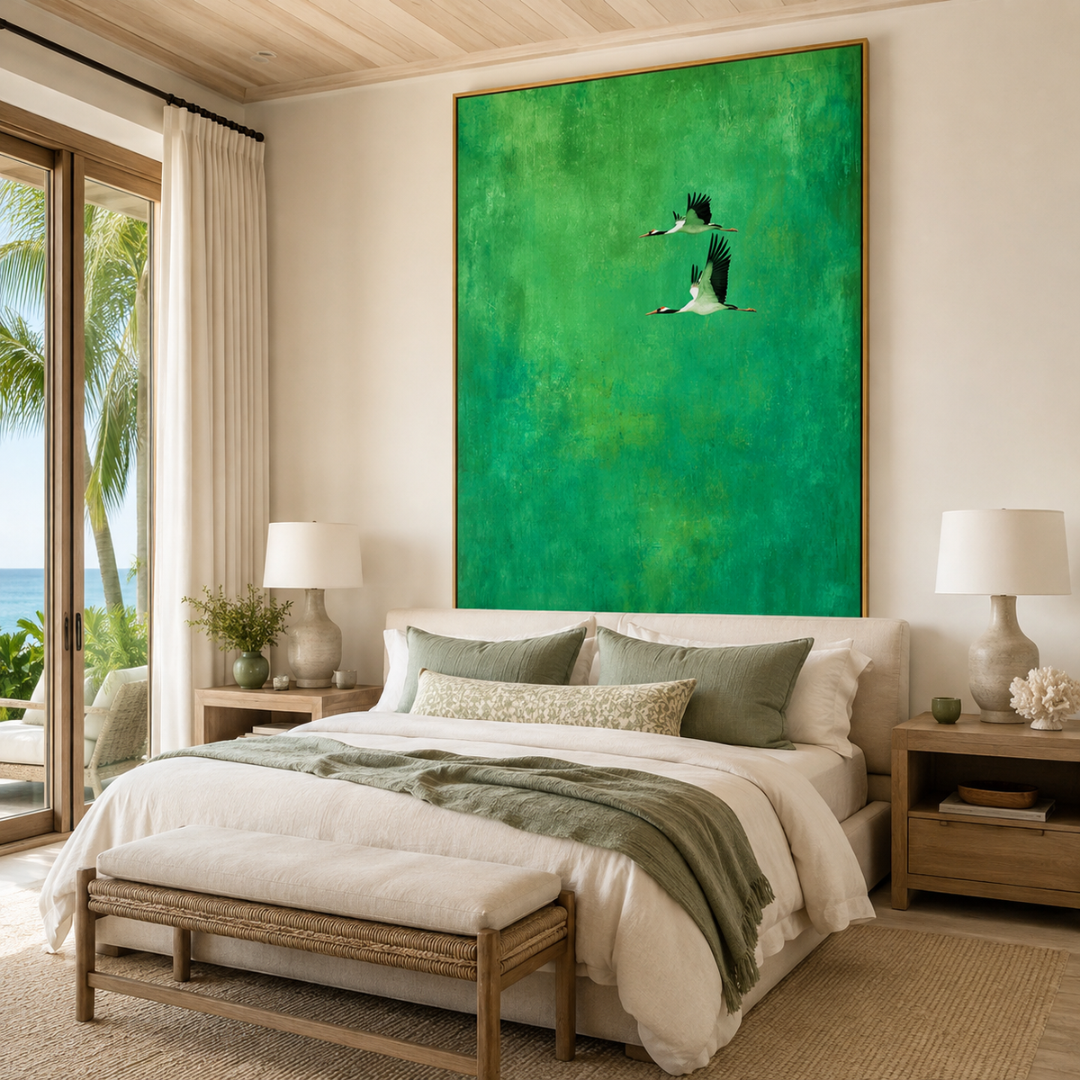 Emerald Flight Cranes-Nature Bird Wall Art