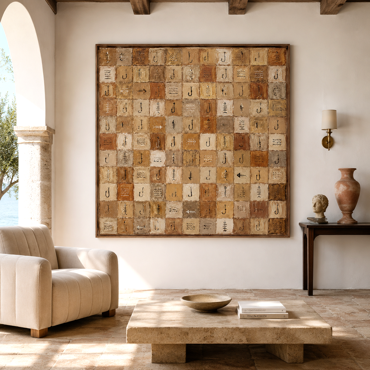 Angler Mosaic-Fishing Symbol Textured Painting