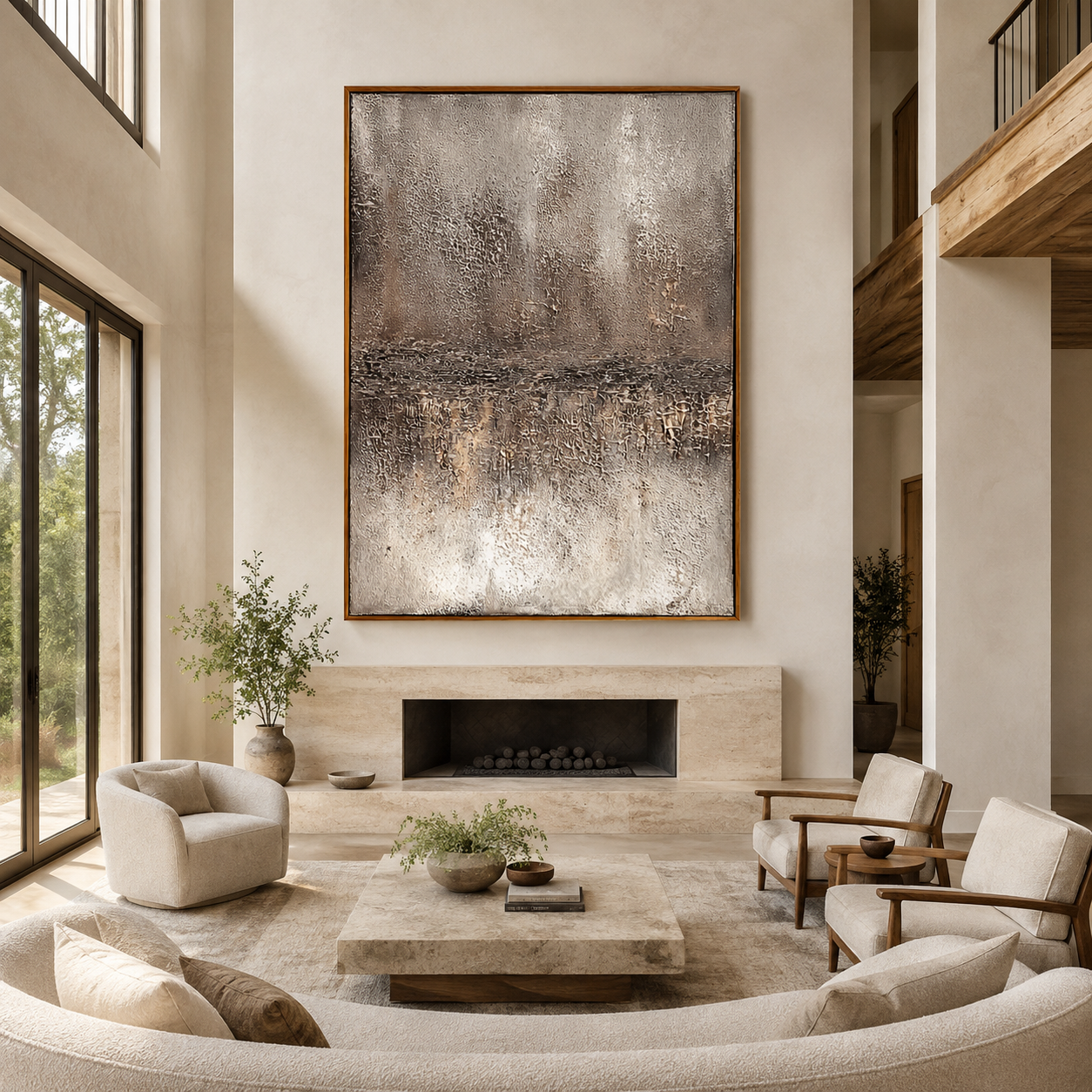 Silver Horizon-Metallic Neutral Abstract Painting