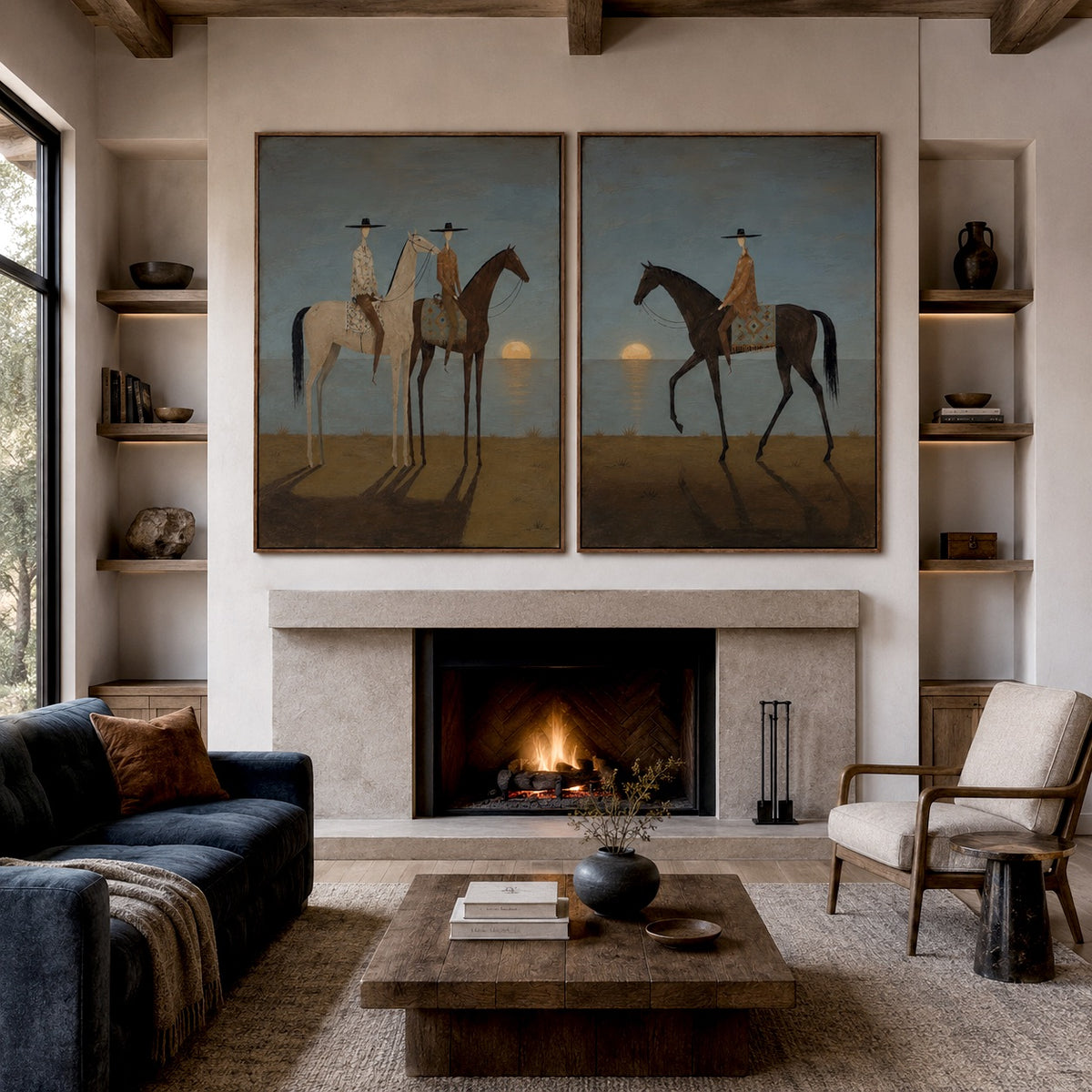 Golden Dusk-Sunset Cowboy Oil Painting Set